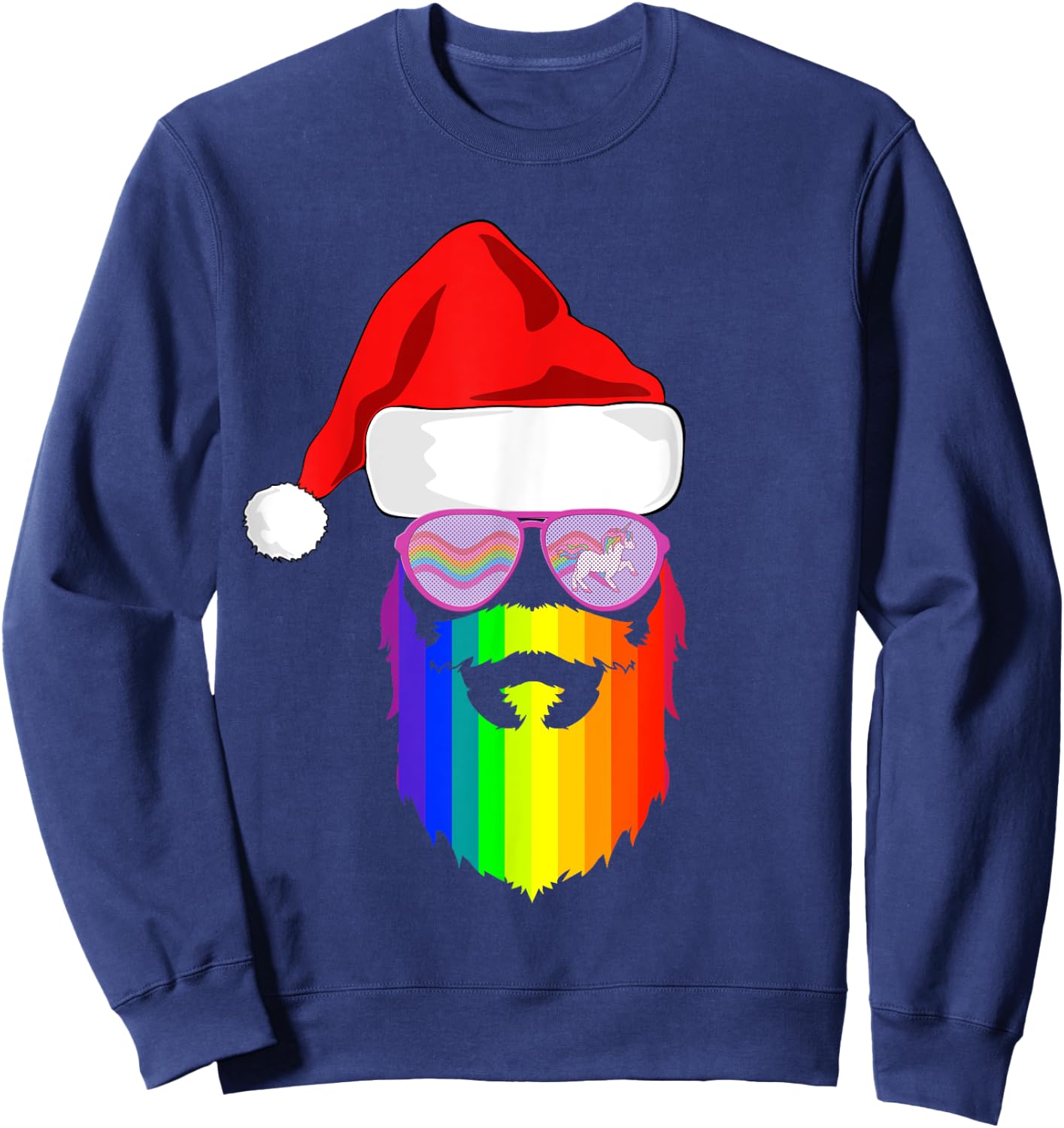 Gay Santa Claus Christmas Rainbow Unicorn Sunglasses LGBQT Sweatshirt - Sweatshirt | Navy