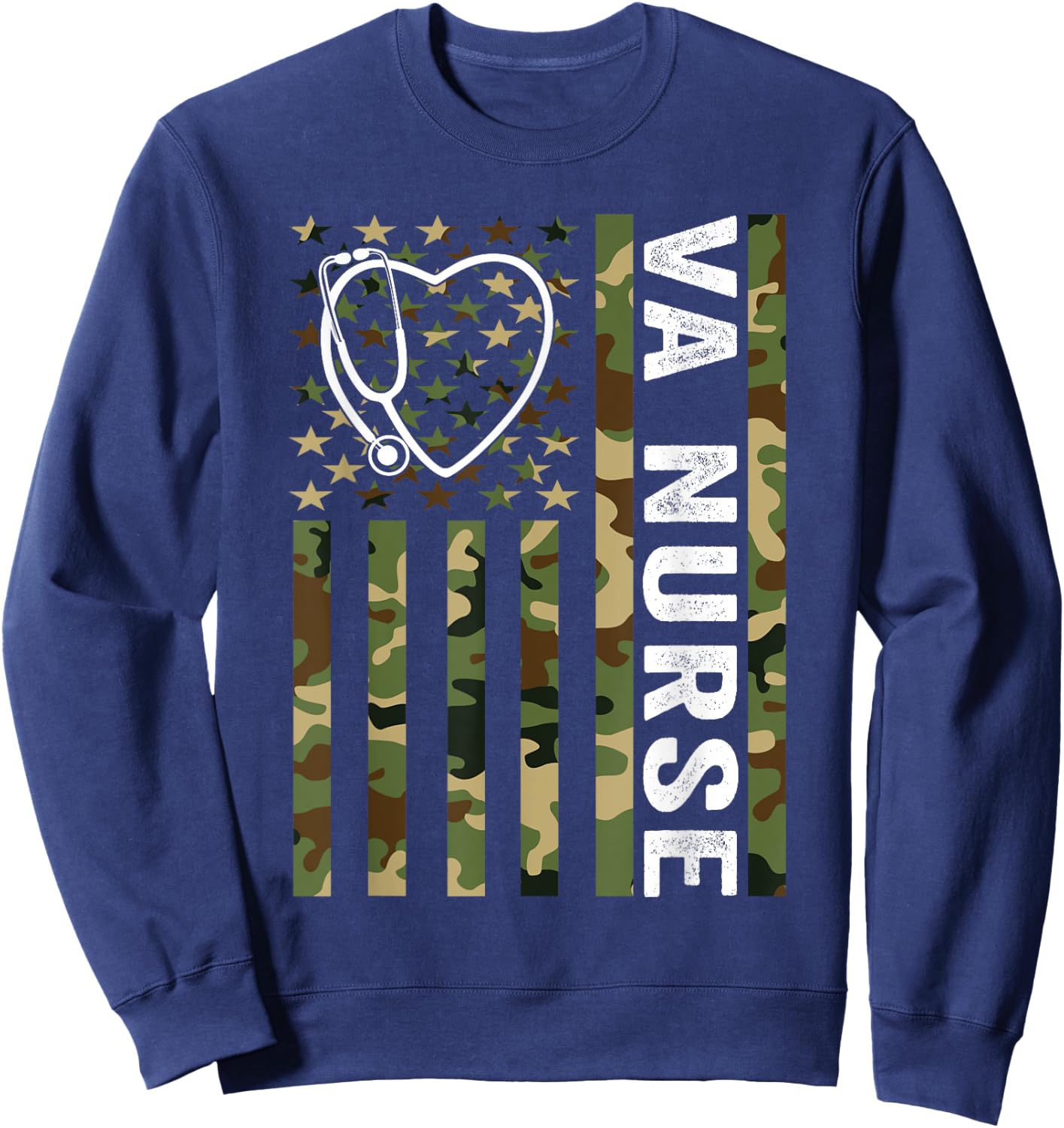 VA Nurse Camouflage American Flag Patriotic Medical Worker Sweatshirt - Sweatshirt | Navy