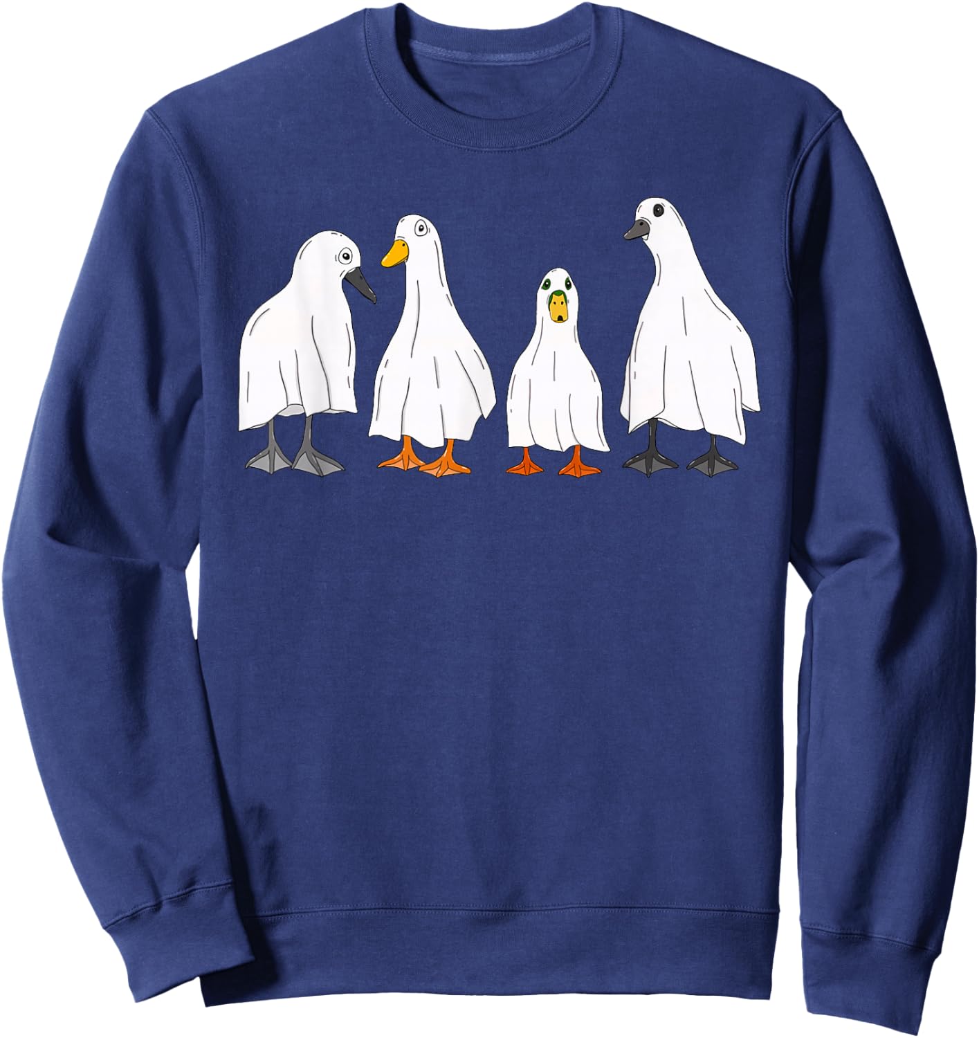 Happy Halloween Funny Ghost Duck Costume Retro Spooky Season Sweatshirt - Sweatshirt | Navy