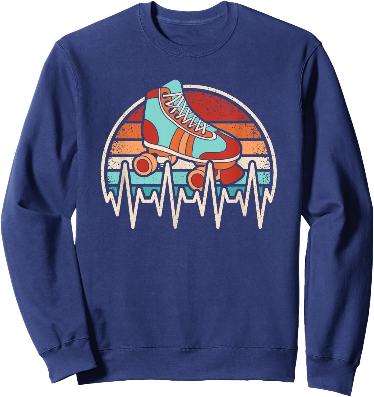 Roller Skate Heartbeat Roller Skating Lover Retro Men Women Sweatshirt - Sweatshirt | Navy