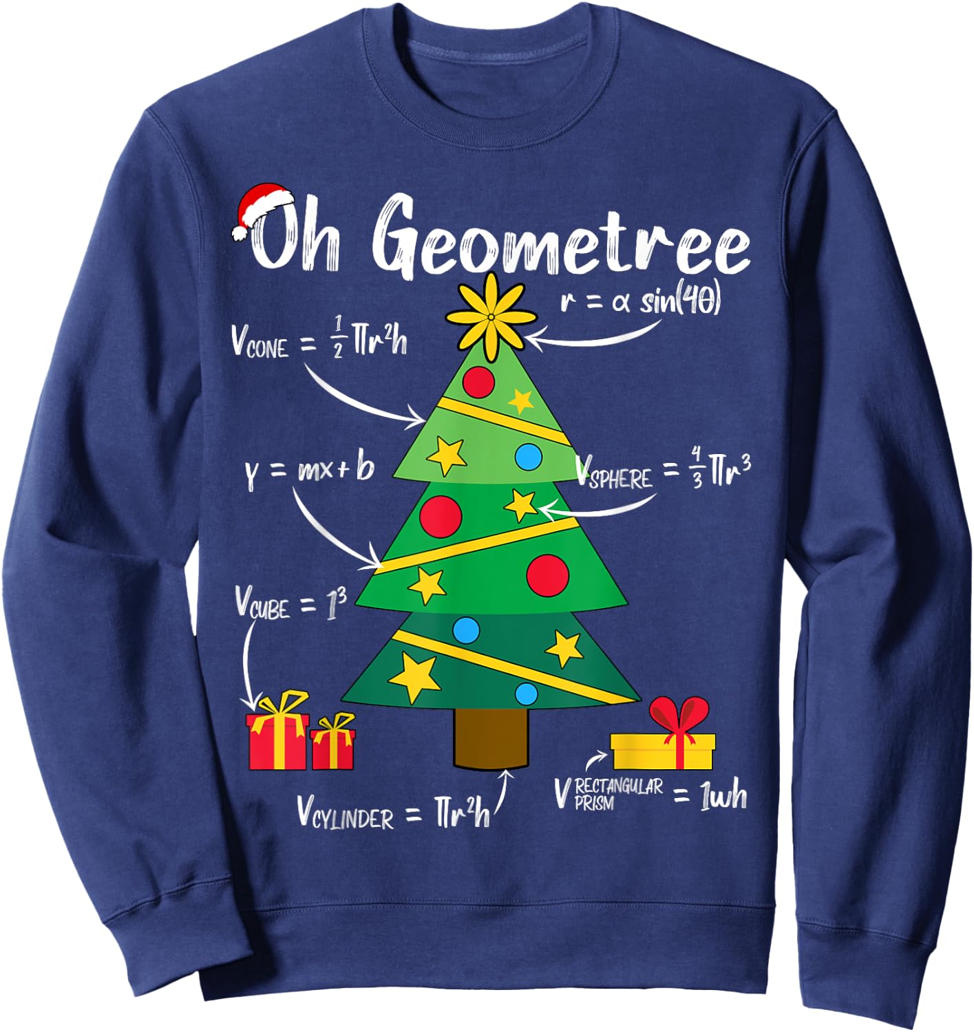 Oh Geometree Funny Christmas Tree Geometry Math Teacher Men Women Kids Sweatshirt - Sweatshirt | Navy