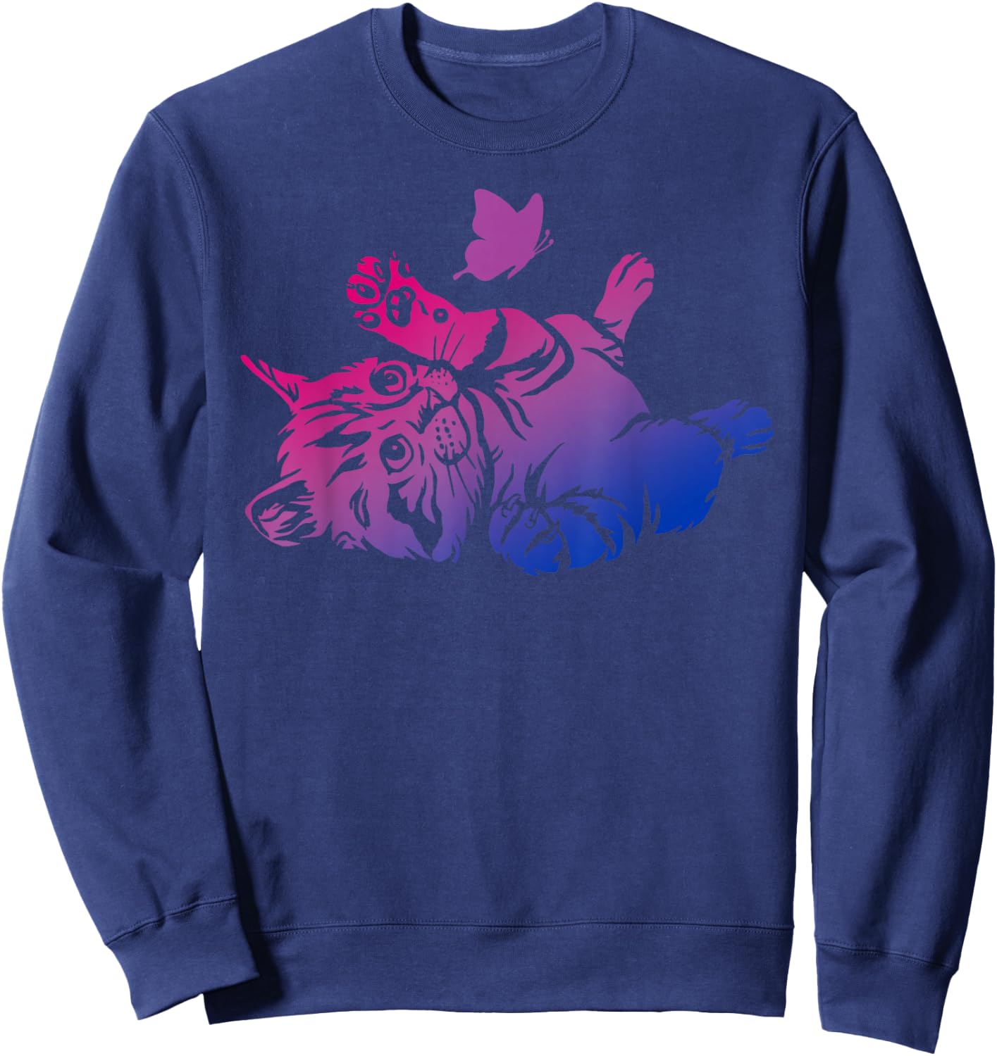 Bisexual Playful Kitten Butterfly Bi Pride Colors Sweatshirt - Sweatshirt | Navy