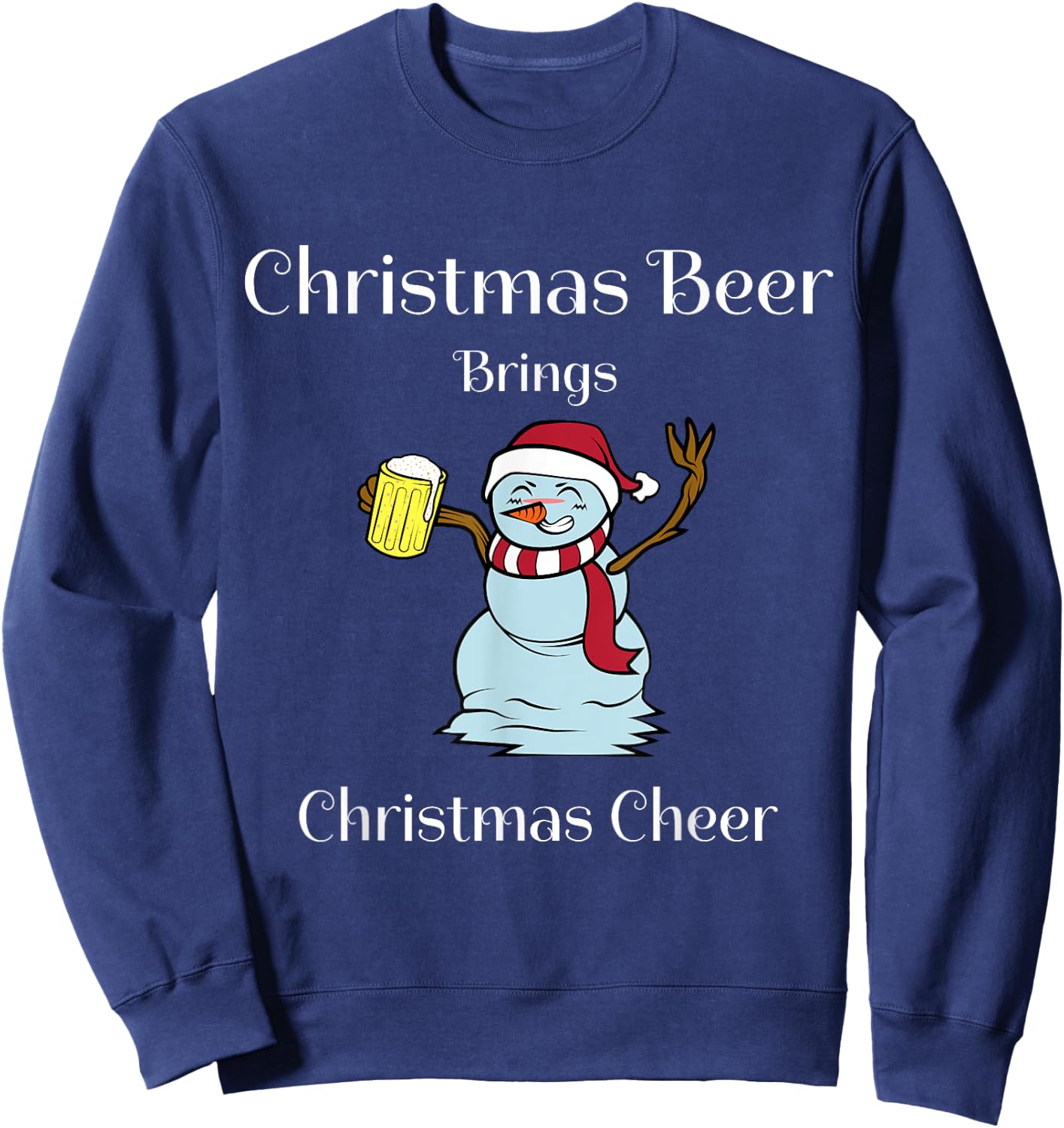 Funny Cute Festive Christmas Beer Snowman Design Sweatshirt - Sweatshirt | Navy
