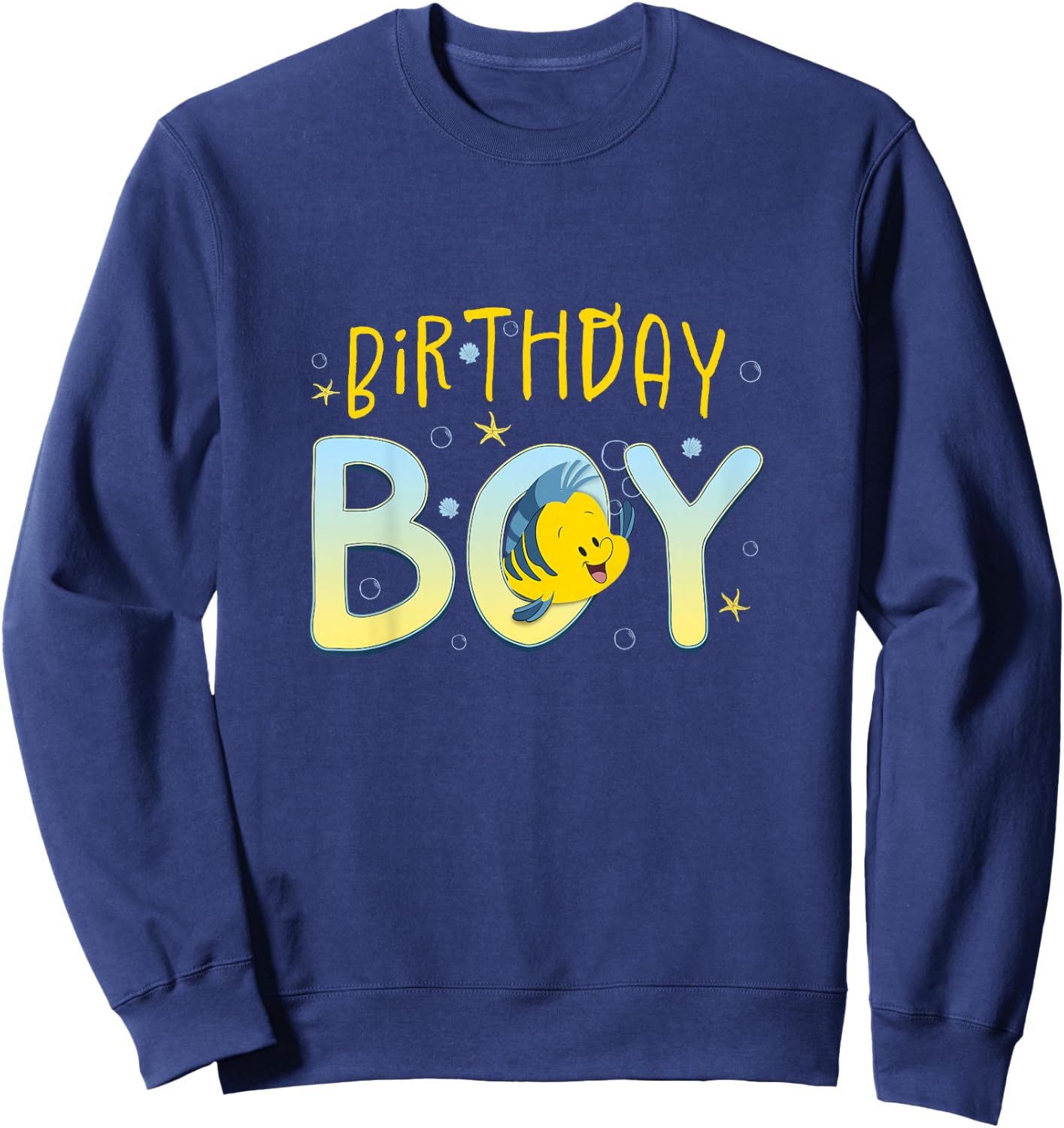 Kids Disney The Little Mermaid Birthday Boy Cute Flounder Youth Sweatshirt - Sweatshirt | Navy