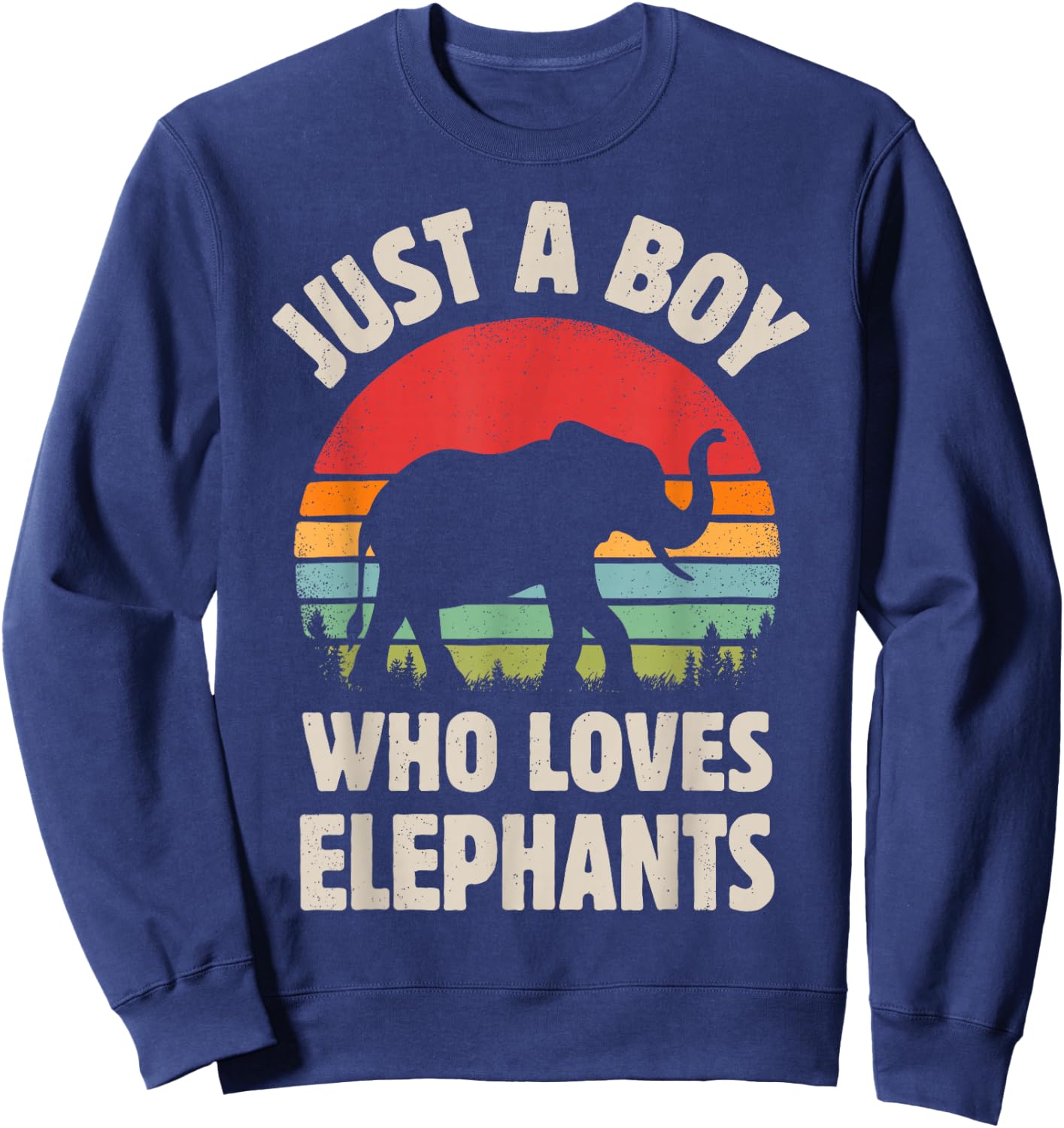 Elephant Just A Boy Who Loves Elephants Retro Vintage Sunset Sweatshirt - Sweatshirt | Navy