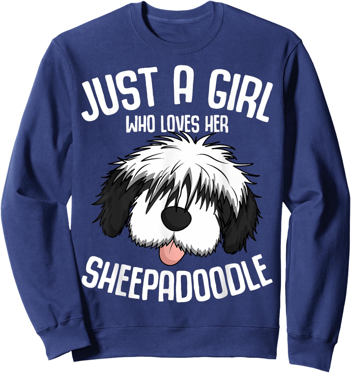 Just a Girl Who Loves Her Sheepadoodle Dog Girls Sweatshirt - Sweatshirt | Navy