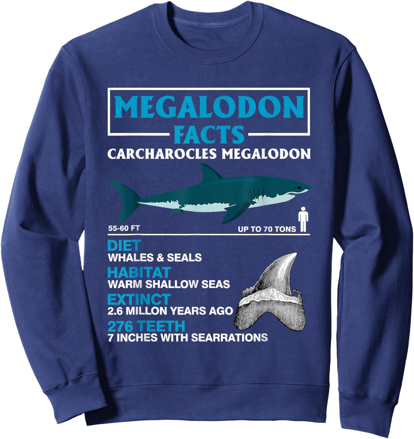 Meg Megalodon Facts Carcharocles Megalodon Prehistoric Shark Sweatshirt - Sweatshirt | Navy