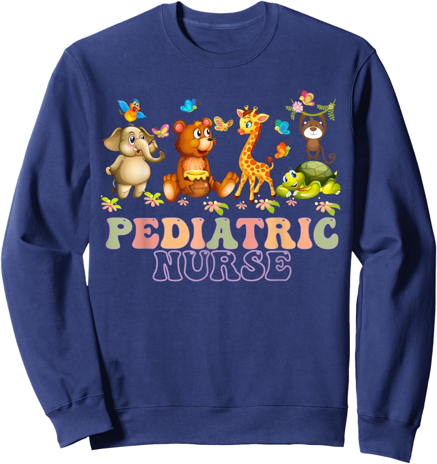 Pediatric Nurse Safari Baby Animals Nurse Appreciation Week Sweatshirt - Sweatshirt | Navy