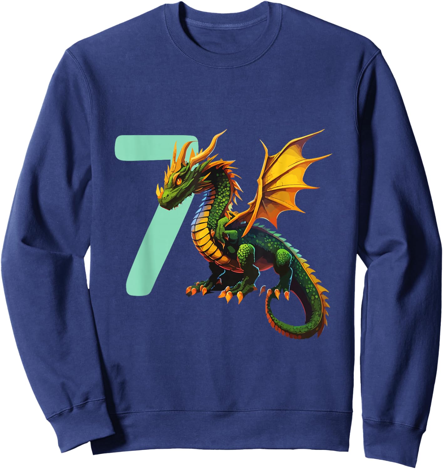 Children's Birthday Dragon 7 Years Boy Dragon Number Age , black Sweatshirt - Sweatshirt | Navy