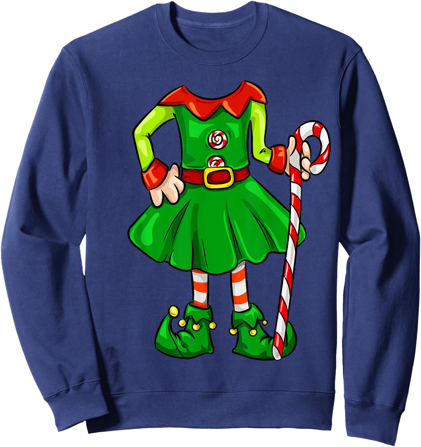 Funny Christmas Gift Cute Candy Cane Elf Girl Costume Sweatshirt - Sweatshirt | Navy