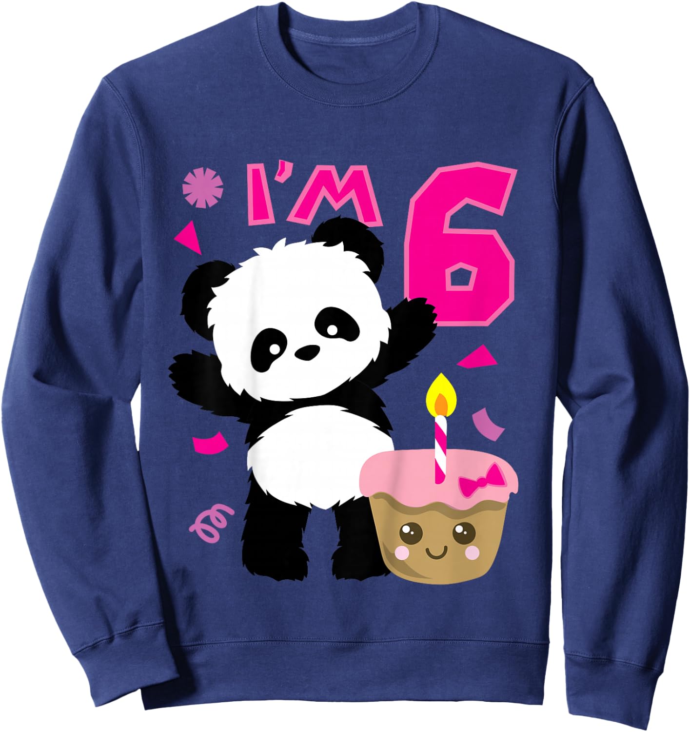 Kids Panda with Kawaii Cake 6 Years Old Girls Birthday Party Sweatshirt - Sweatshirt | Navy