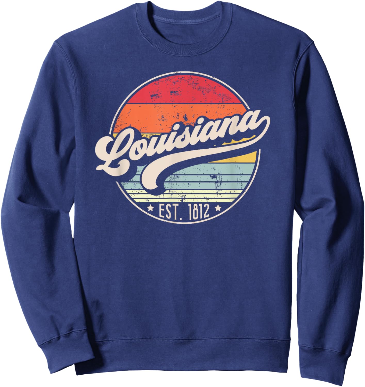 Retro Louisiana Home State LA Cool 70s Style Sunset Sweatshirt - Sweatshirt | Navy