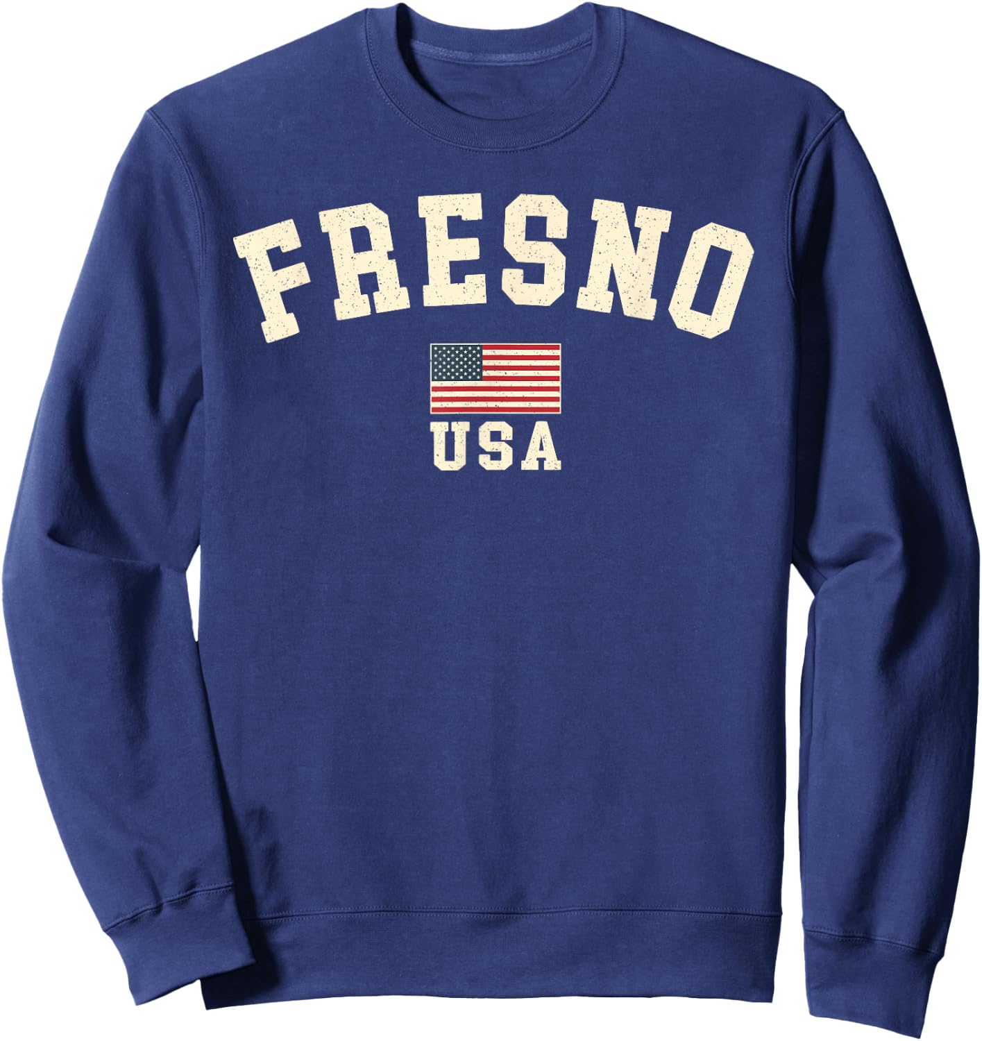 Vintage Fresno USA American Flag Souvenir California Retro Sweatshirt - Sweatshirt | Navy