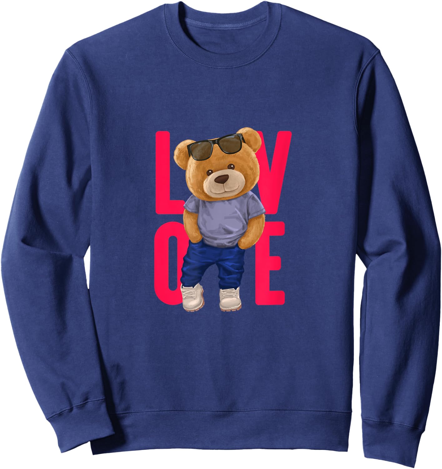 Wear Cool Teddy Bear Fashion Guy Cartoon Graphic Designs Fun Sweatshirt - Sweatshirt | Navy