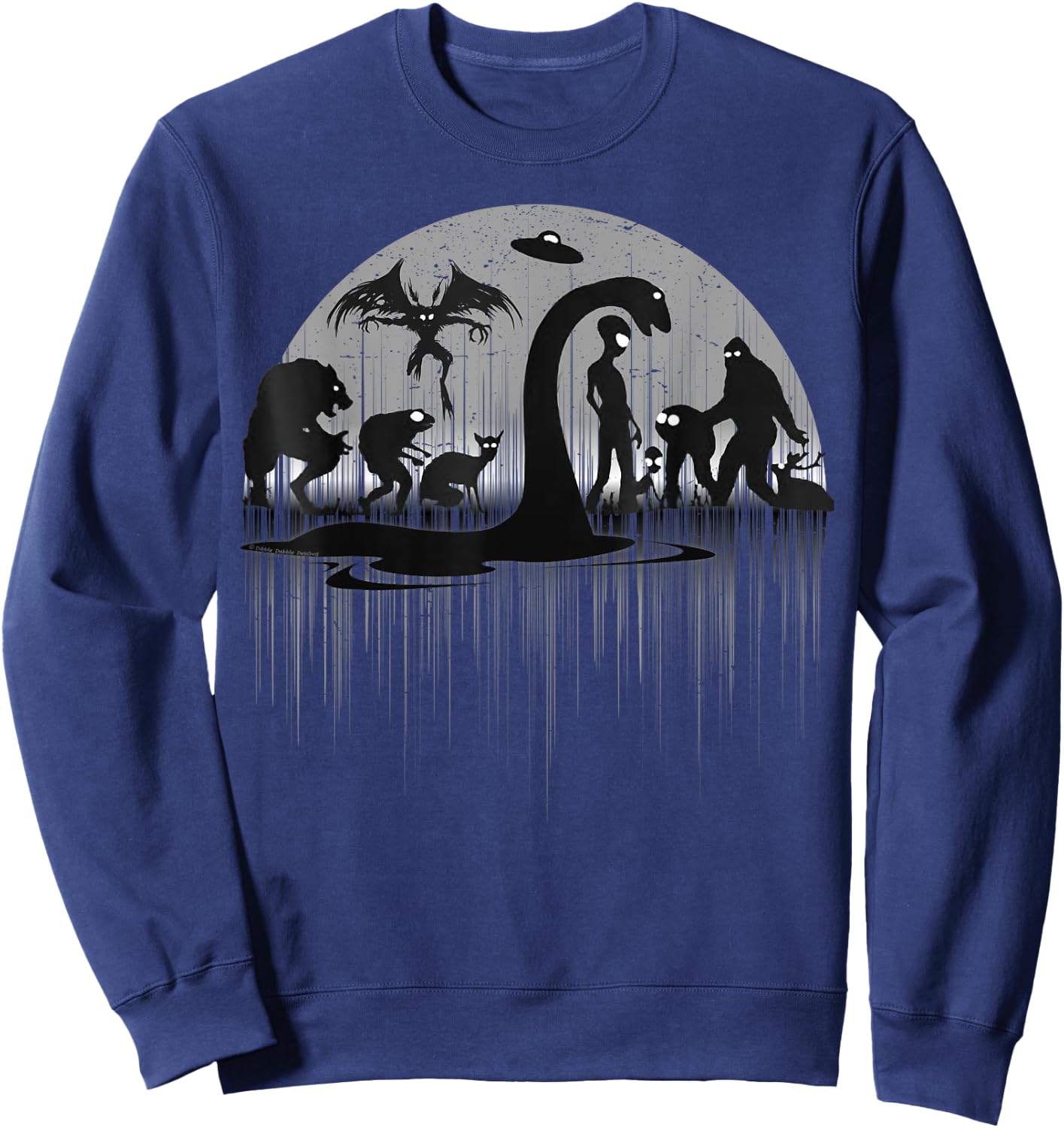 Mythical Loch Ness Bigfoot Mothman Aliens Funny Cryptid Sweatshirt - Sweatshirt | Navy
