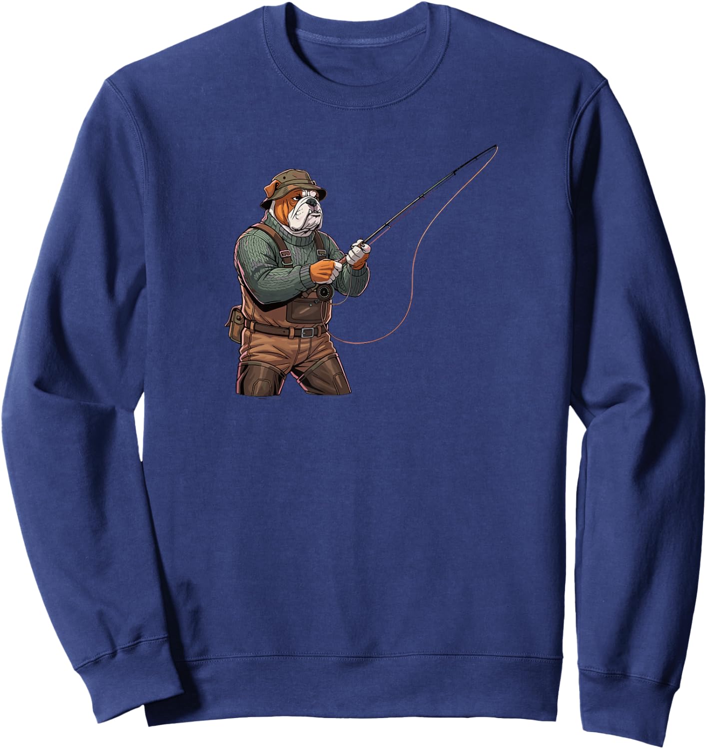 Fly Fishing Bulldog Waders River Angler Dog Sweatshirt - Sweatshirt | Navy
