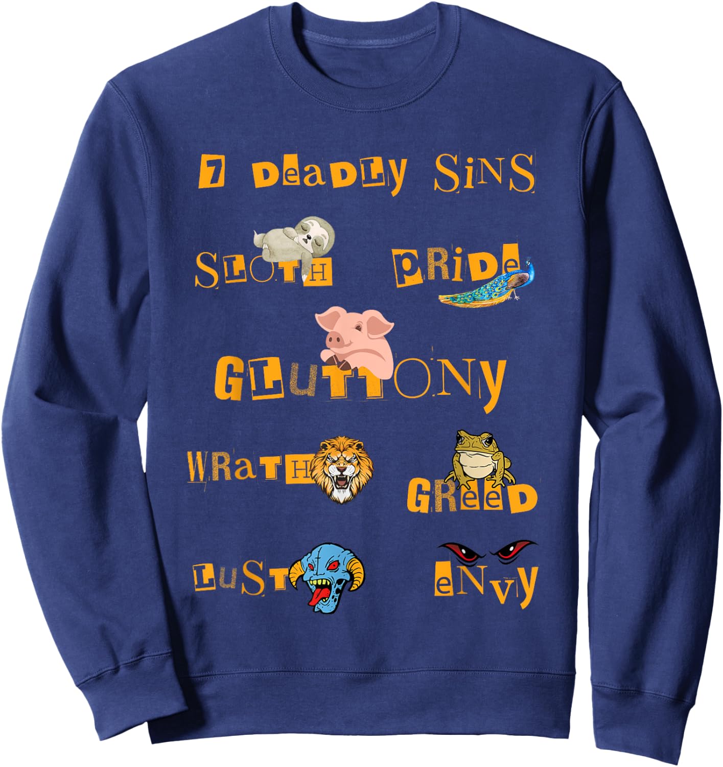 Seven Deadly Sins Lust Pride Gluttony Sloth Wrath Greed Envy Sweatshirt - Sweatshirt | Navy