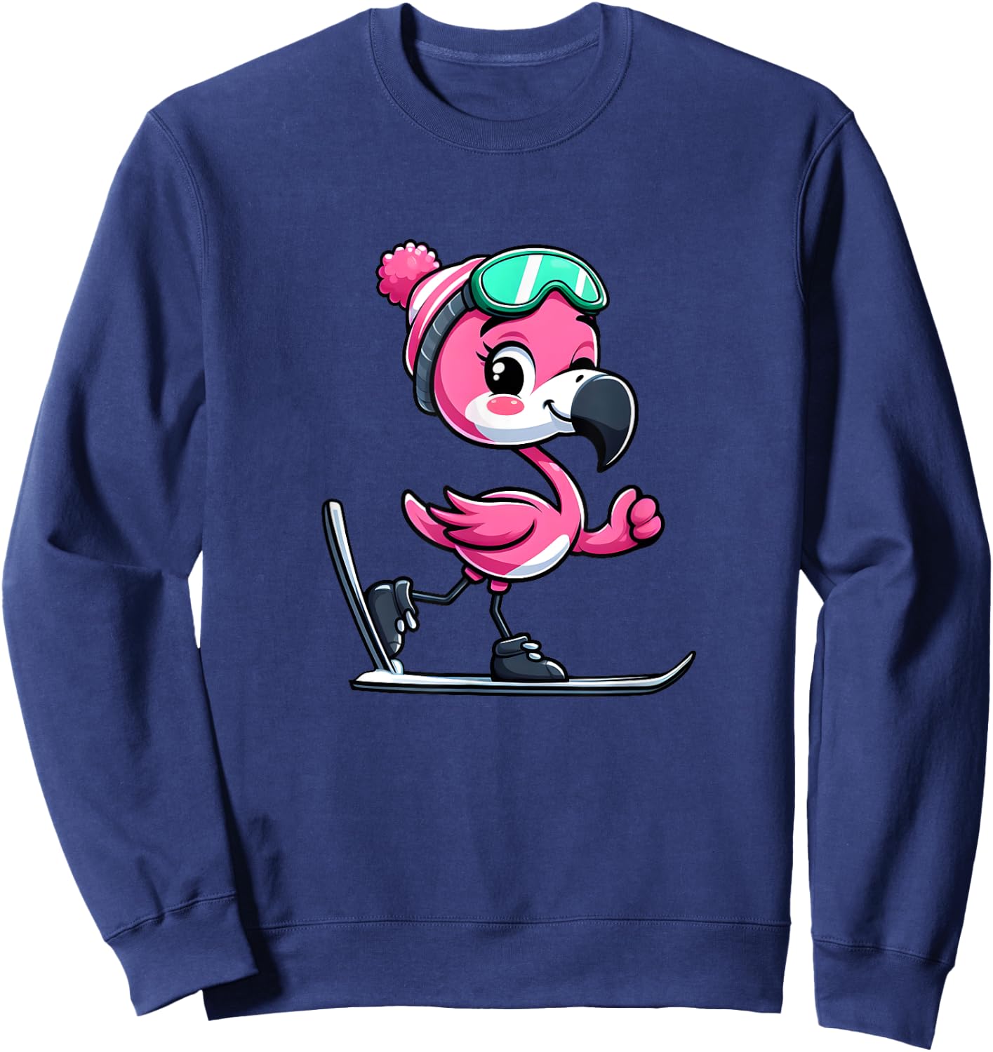 Comic Flamingo Skier Sweatshirt - Sweatshirt | Navy