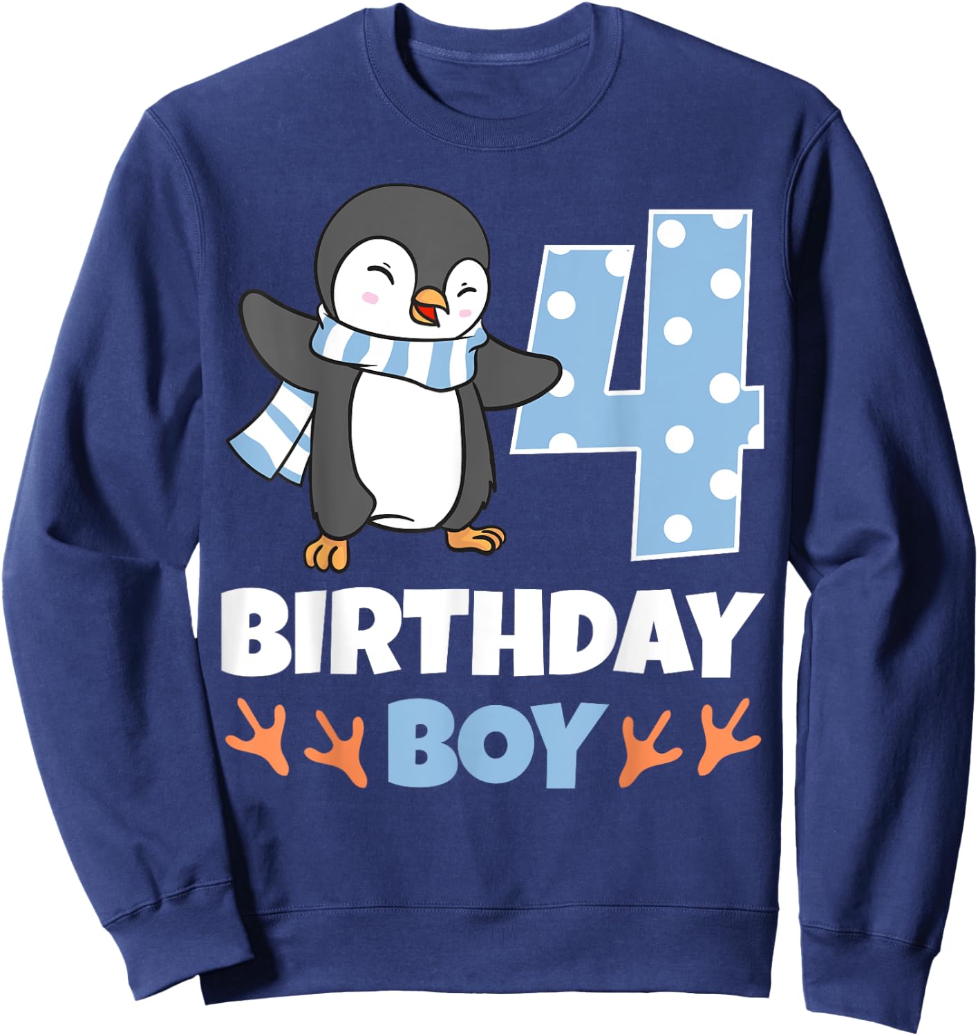 Penguin 4th Birthday Boy Winter Theme Party Celebration Sweatshirt - Sweatshirt | Navy