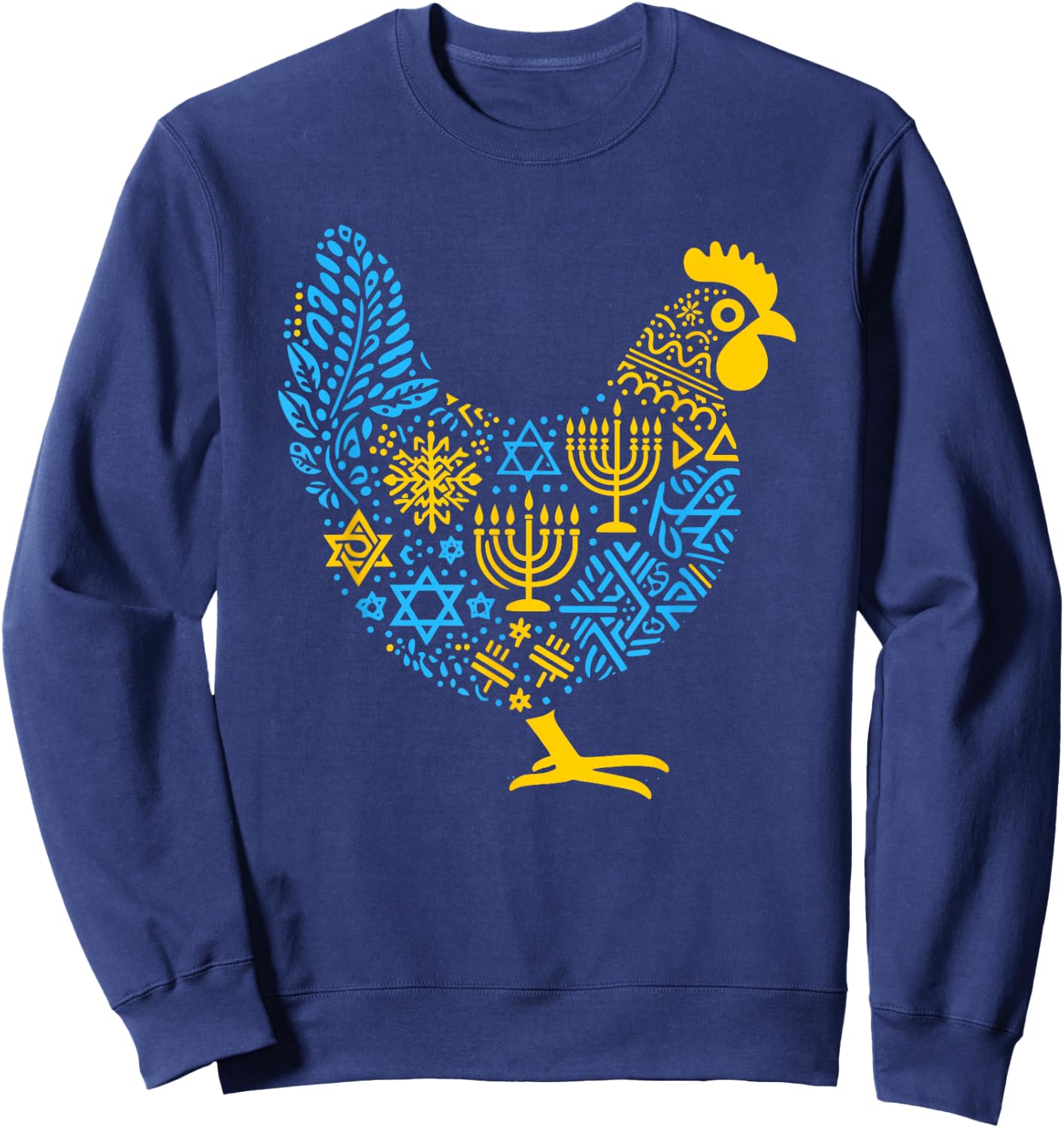 Chicken Menorah Dreidel Jewish Hanukkah Kids Sweatshirt - Sweatshirt | Navy
