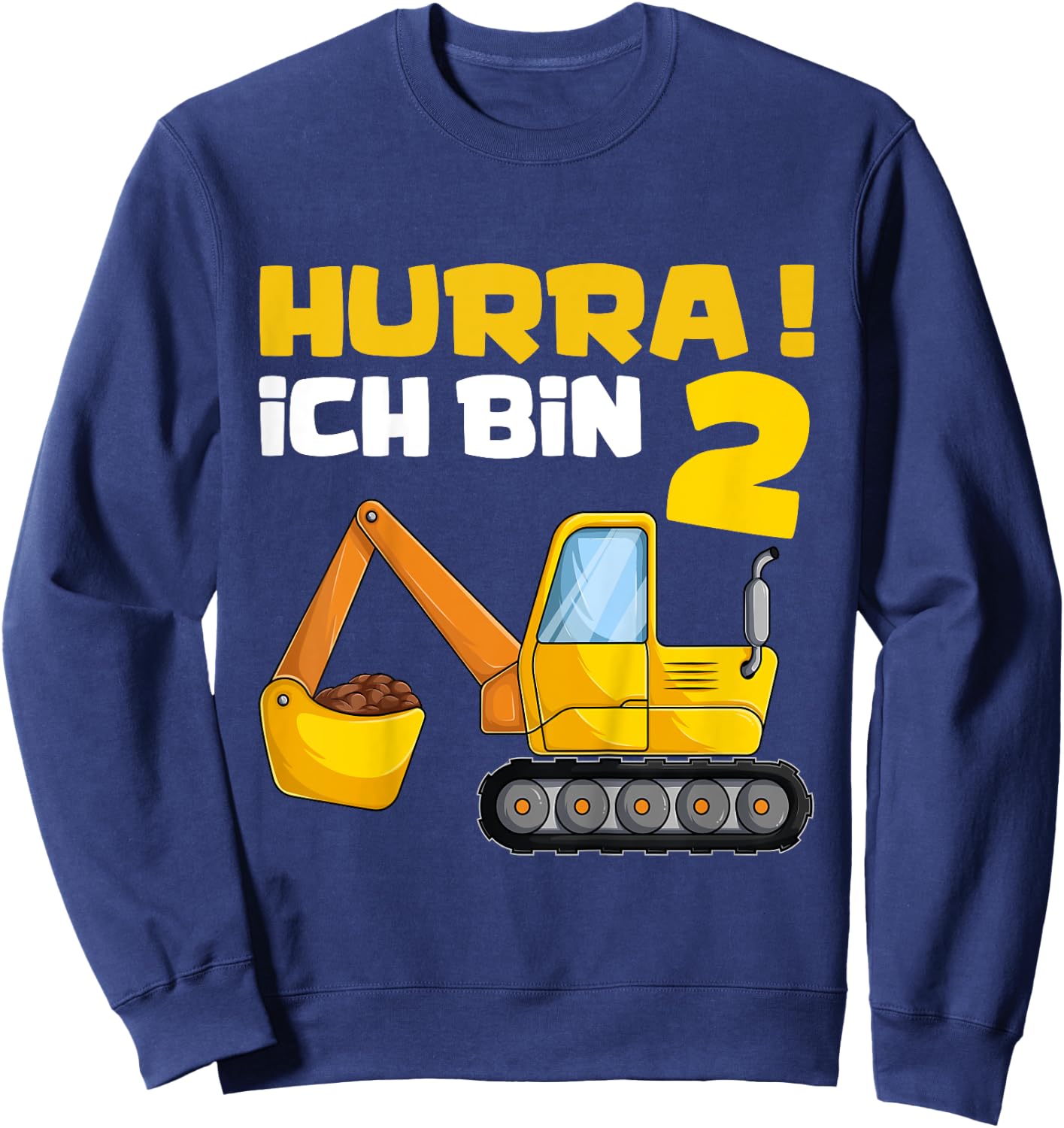 Hurra Ich Bin 2. Geburtstag Jungen Shirts, Zwei Jahre Bagger Sweatshirt - Sweatshirt | Navy