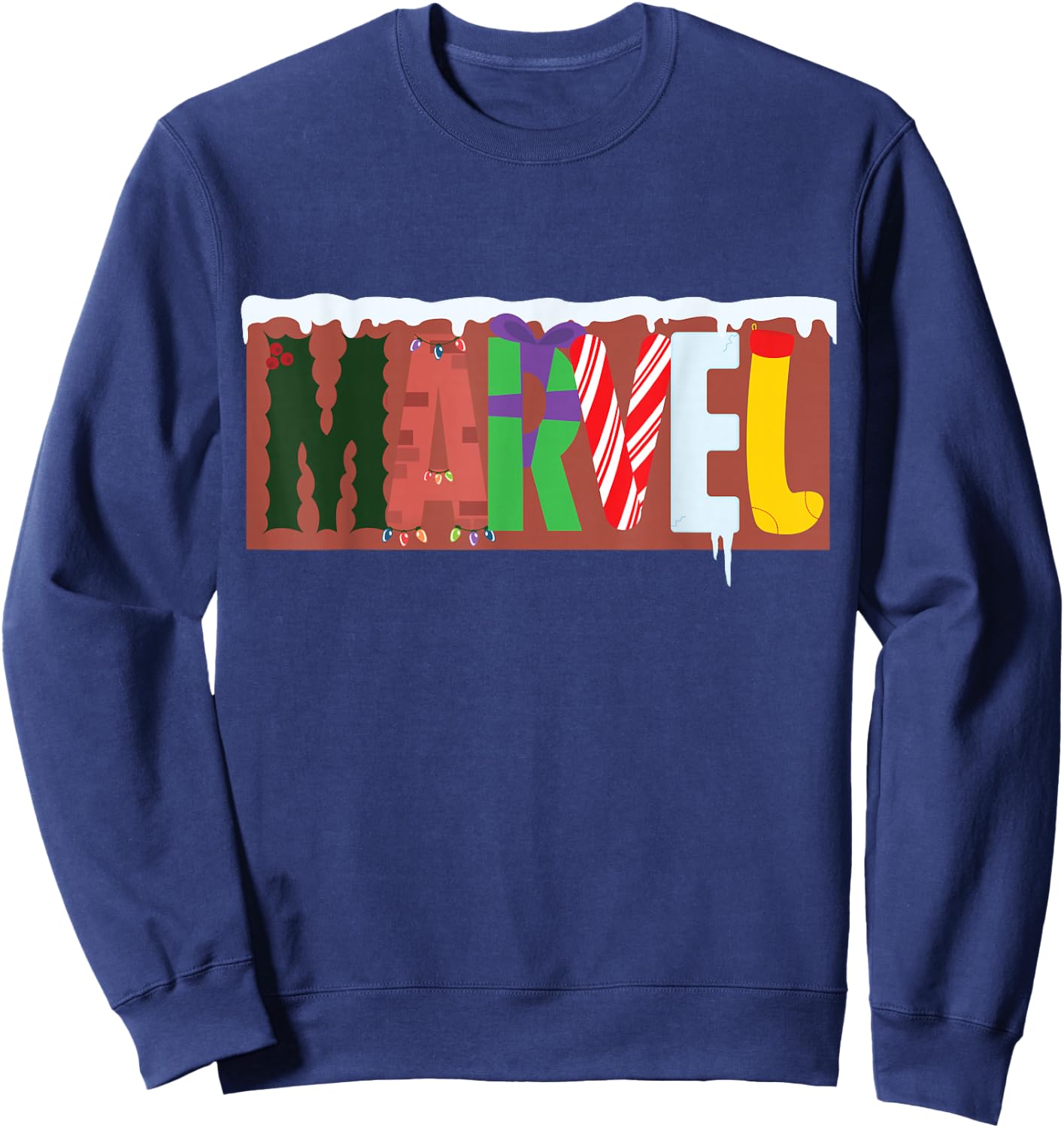 Marvel Logo with Christmas Holiday Avengers Decorations Sweatshirt - Sweatshirt | Navy