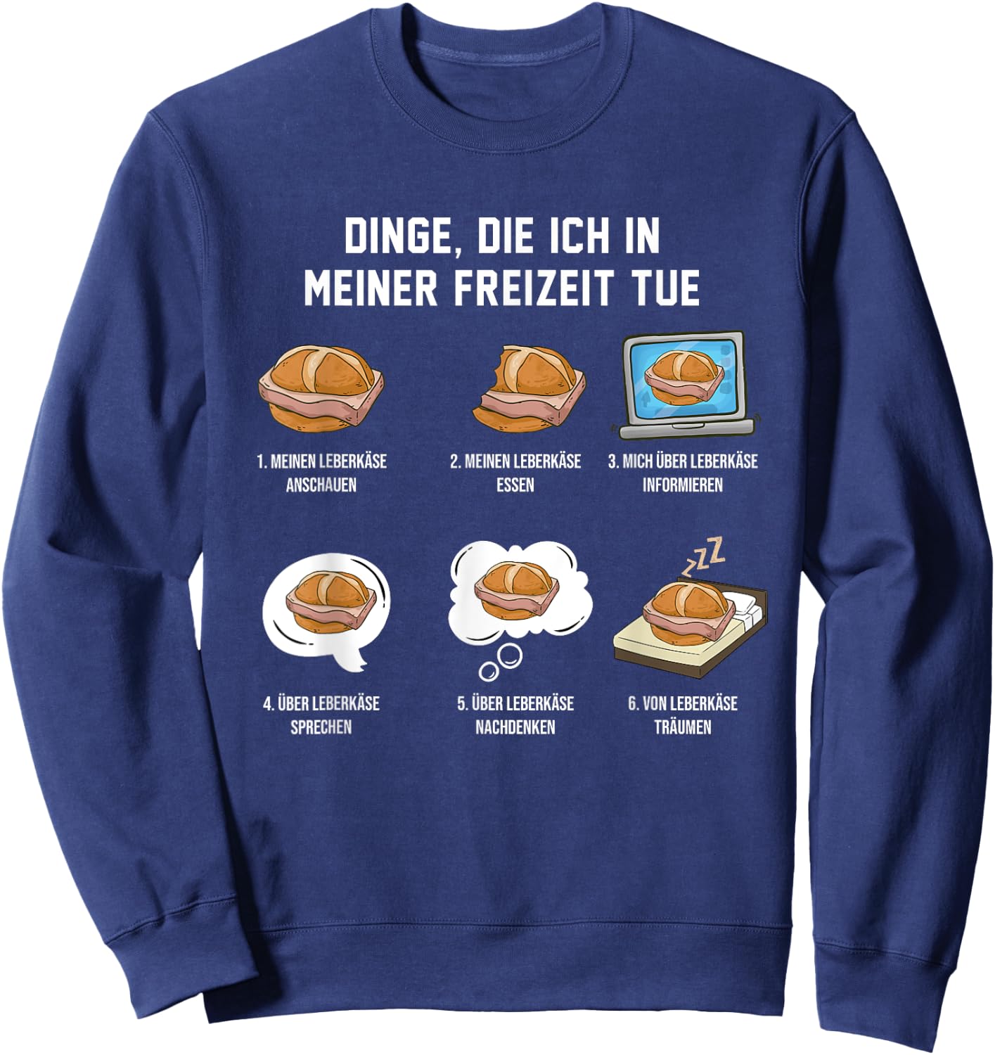 Lustige Leberkäsesemmel Spruch Geschenkideen Leberkäse in der Freizeit Schwarz Cartoon Mandarinkragen Kurzarm S Frauen Sweatshirt - Sweatshirt | Navy