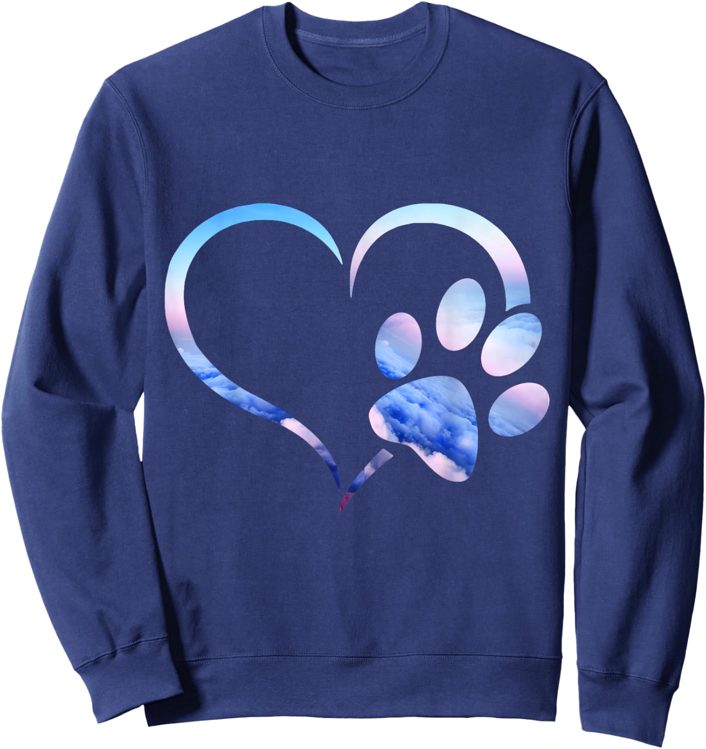 Blue pink Ombre Dog Paw Print heart For Dogs Lover Women Girls Kids Sweatshirt - Sweatshirt | Navy