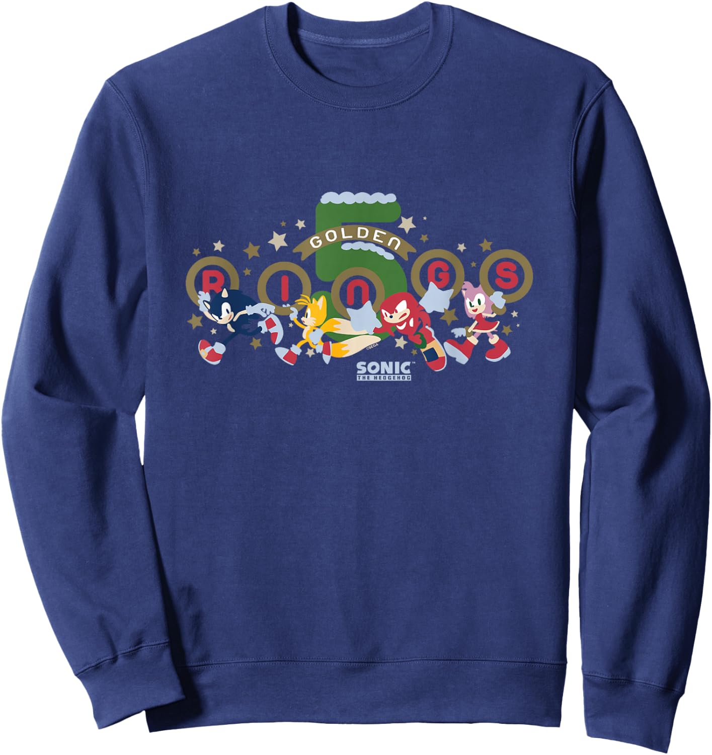 Sonic The Hedgehog Christmas 5 Golden Rings Vintage Logo Sweatshirt - Sweatshirt | Navy