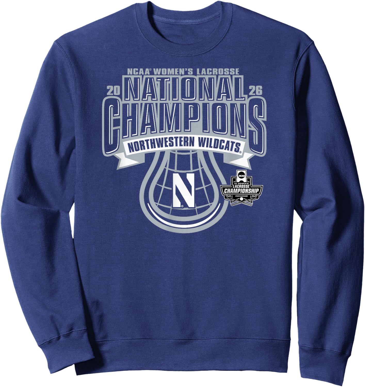 Northwestern Wildcats National Champs 2026 Women's Lacrosse Sweatshirt - Sweatshirt | Navy