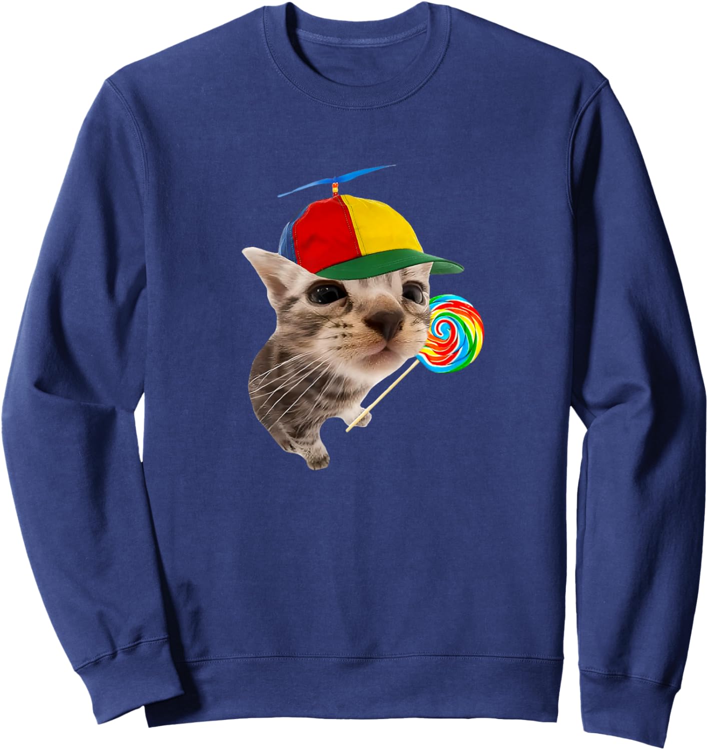 Silly Cat with Lollipop Meme Sweatshirt - Sweatshirt | Navy