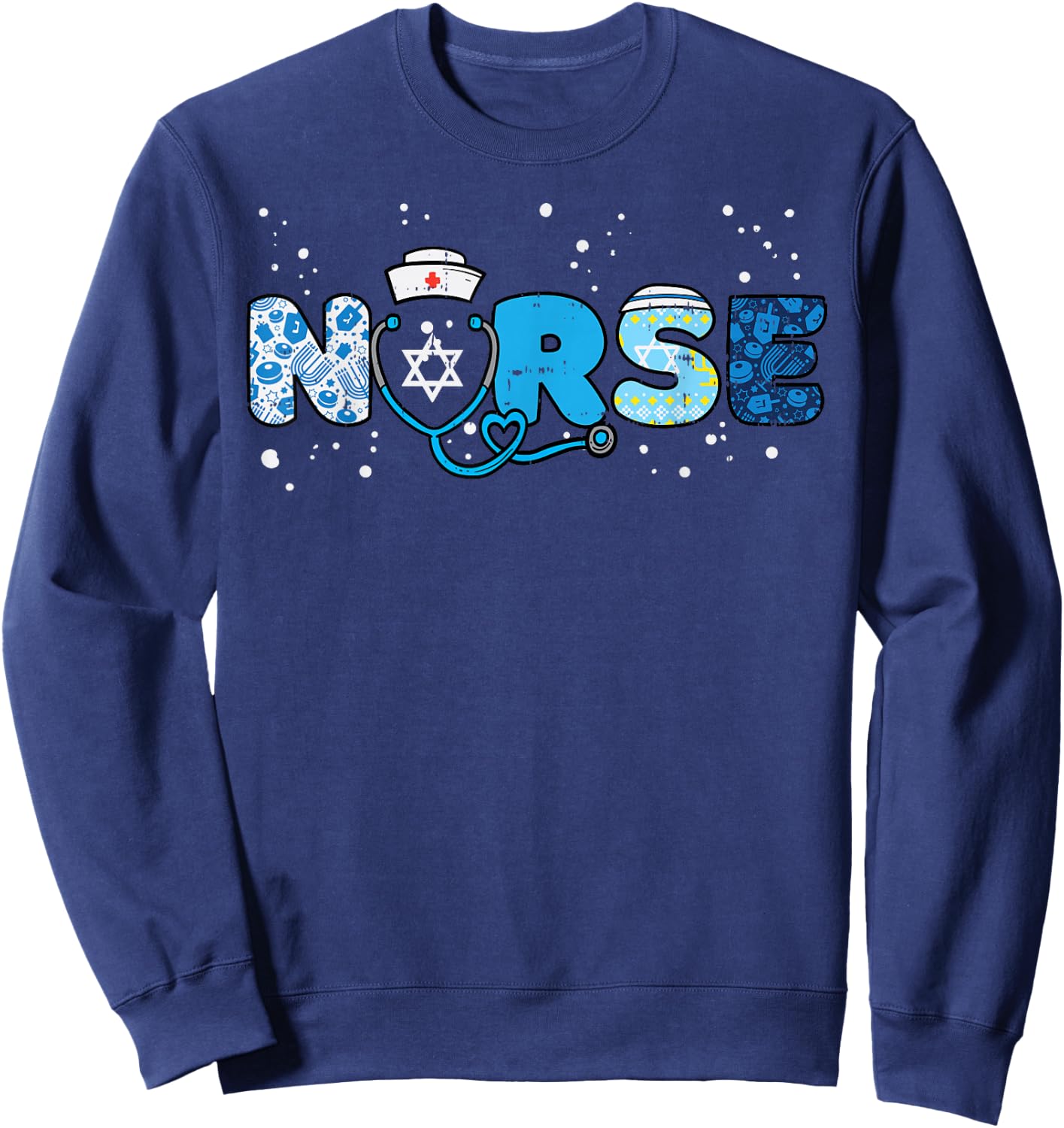 Hanukkah Nurse Chanukah Nursing Scrub Top Jewish RN Women Sweatshirt - Sweatshirt | Navy