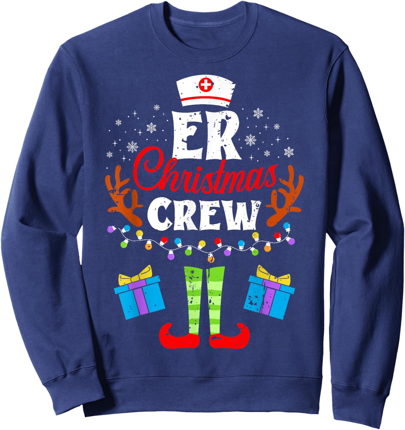 ER Christmas Nurse Crew Nursing Women Men Pajama Xmas Sweatshirt - Sweatshirt | Navy