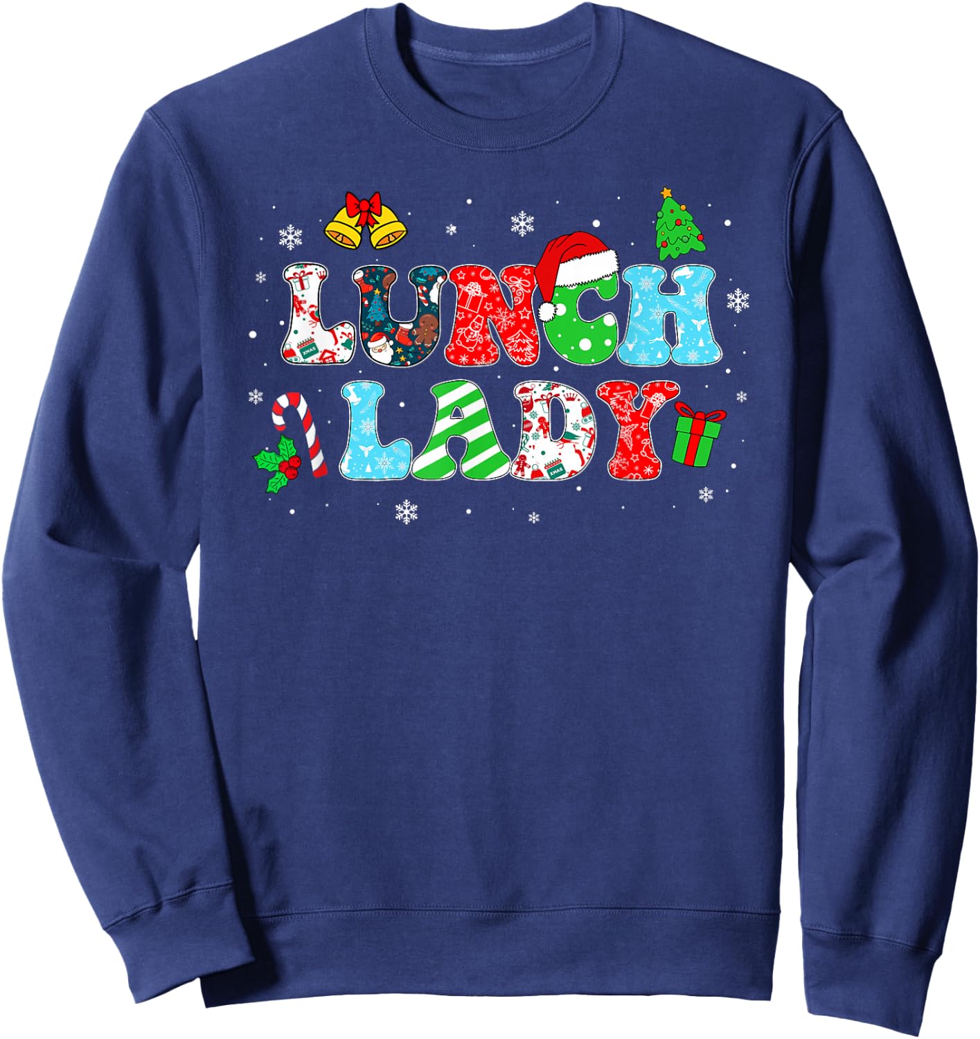 Groovy Lunch Lady Christmas Matching Xmas Lunch Lady Women Sweatshirt - Sweatshirt | Navy