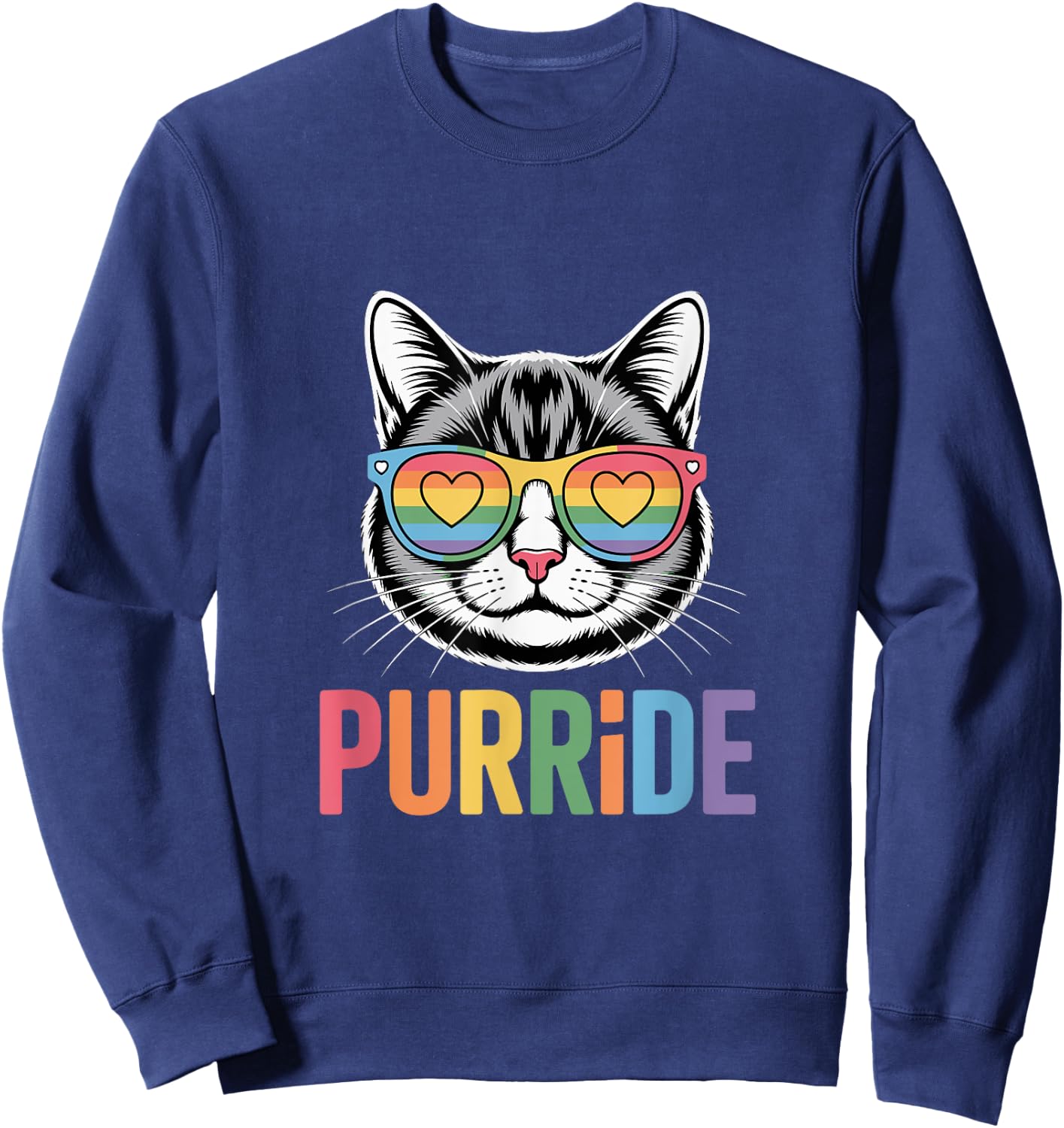 Pride Cat LGBTQ Rainbow Sunglasses Purride Women Sweatshirt - Sweatshirt | Navy