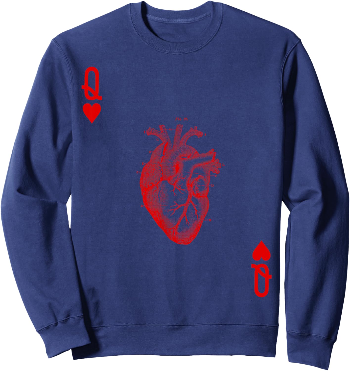 Queen of Hearts Vintage Engraving Card Sweatshirt - Sweatshirt | Navy