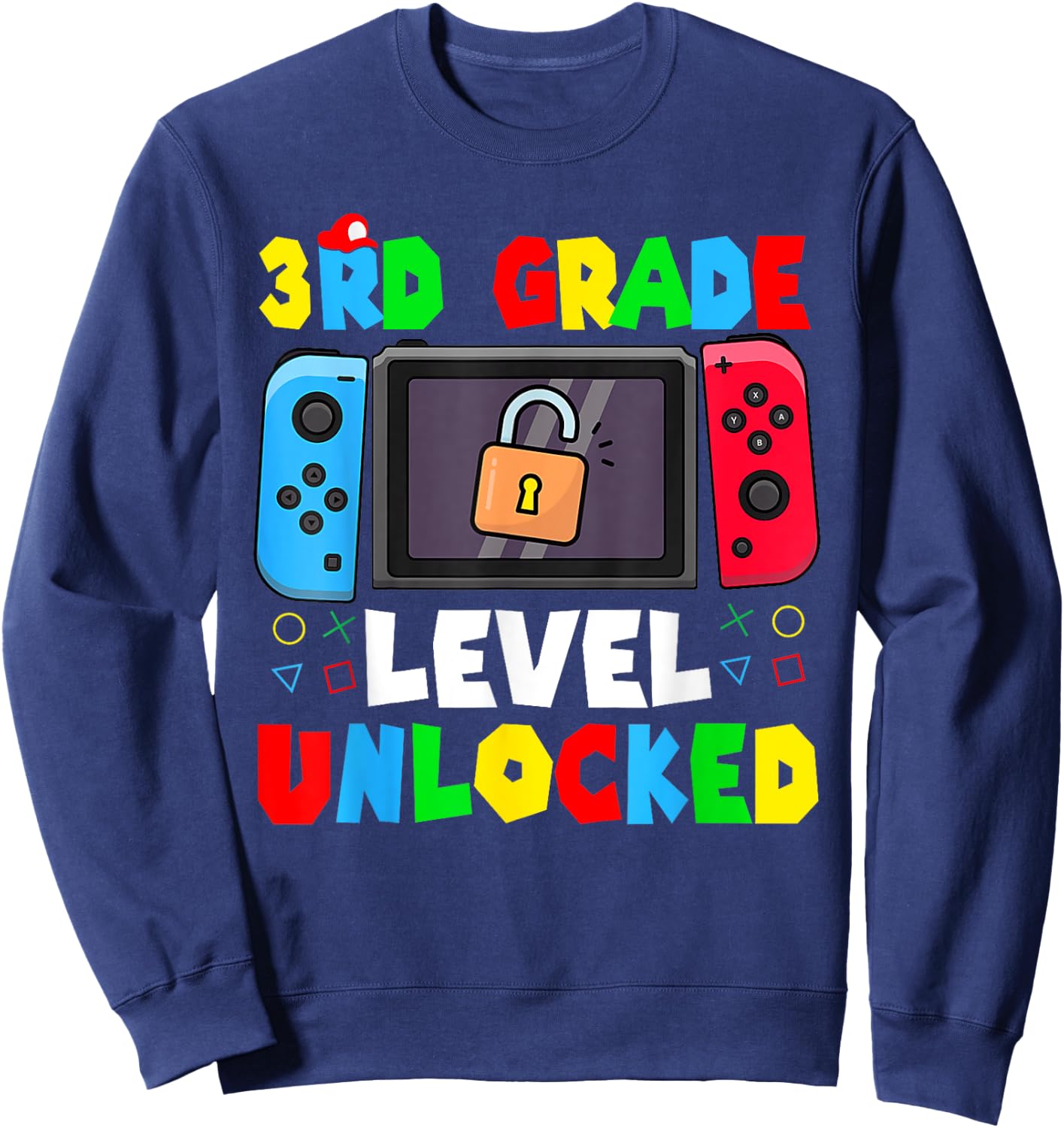 3rd Grade Level Unlocked Back to School First Day Gamer Boys Sweatshirt - Sweatshirt | Navy