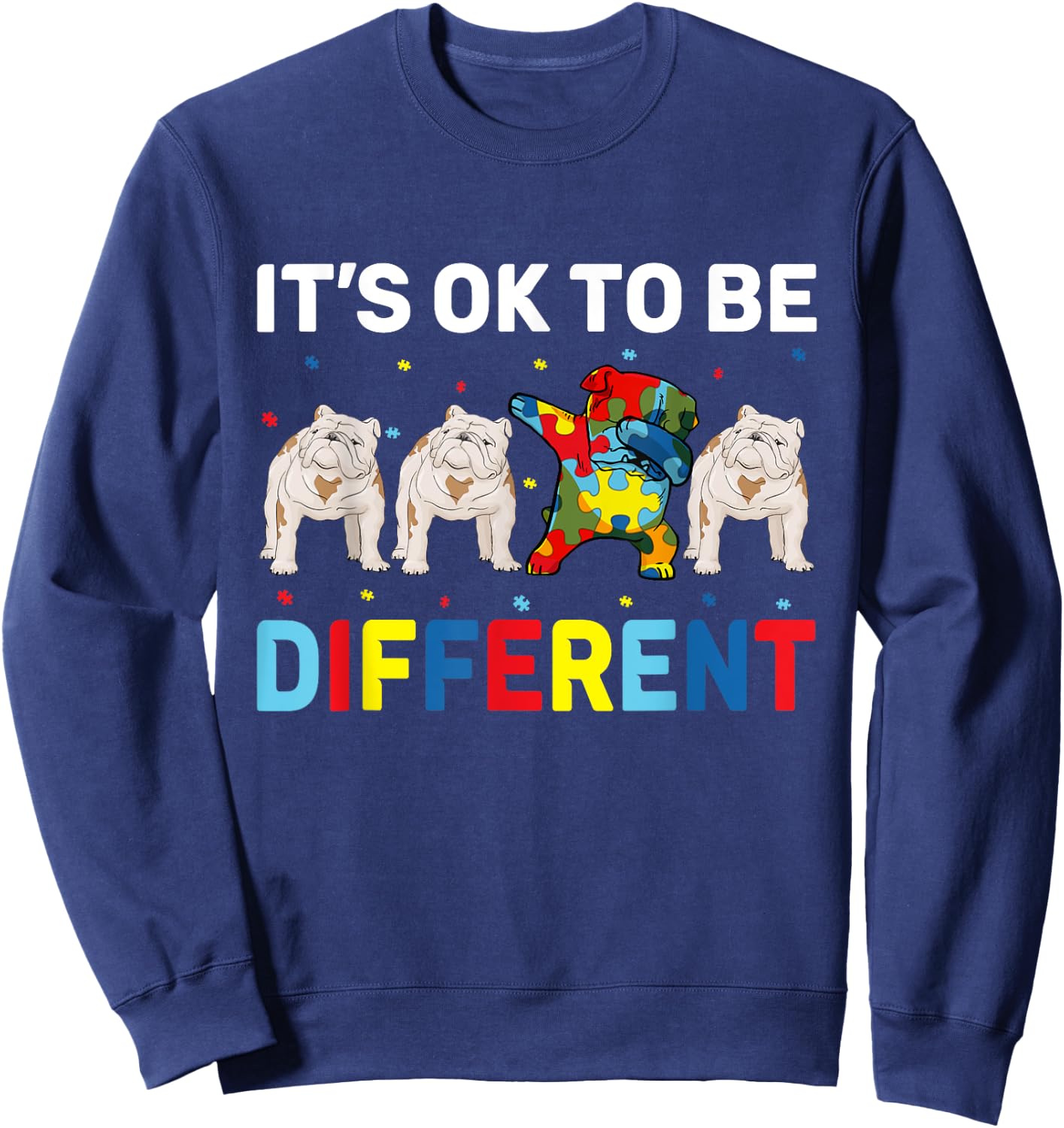 Autism Awareness Day Gift Funny Dabbing English Bulldog Sweatshirt - Sweatshirt | Navy