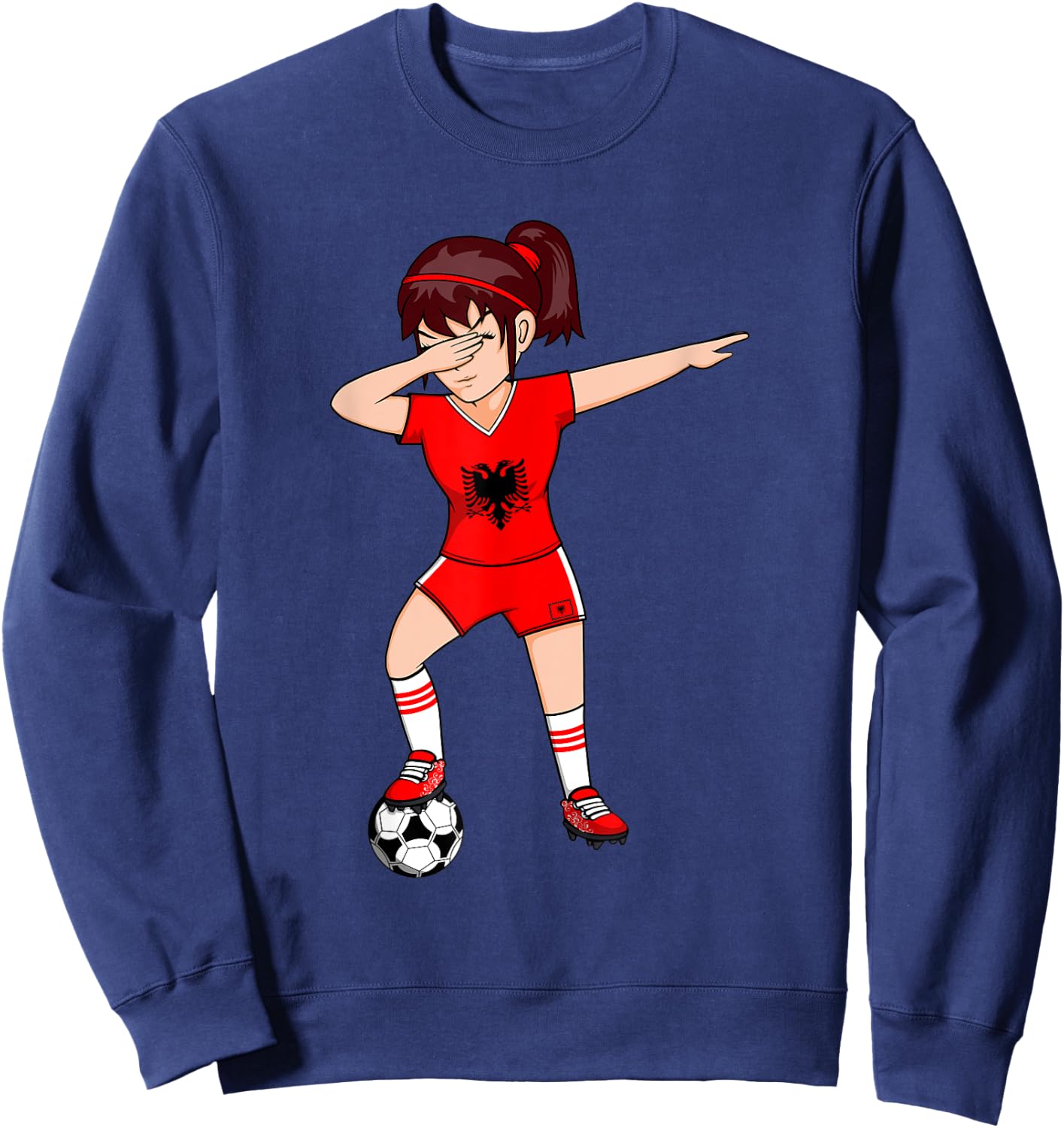 Dabbing Soccer Girl Albania Jersey Albanian Football Lovers Sweatshirt - Sweatshirt | Navy
