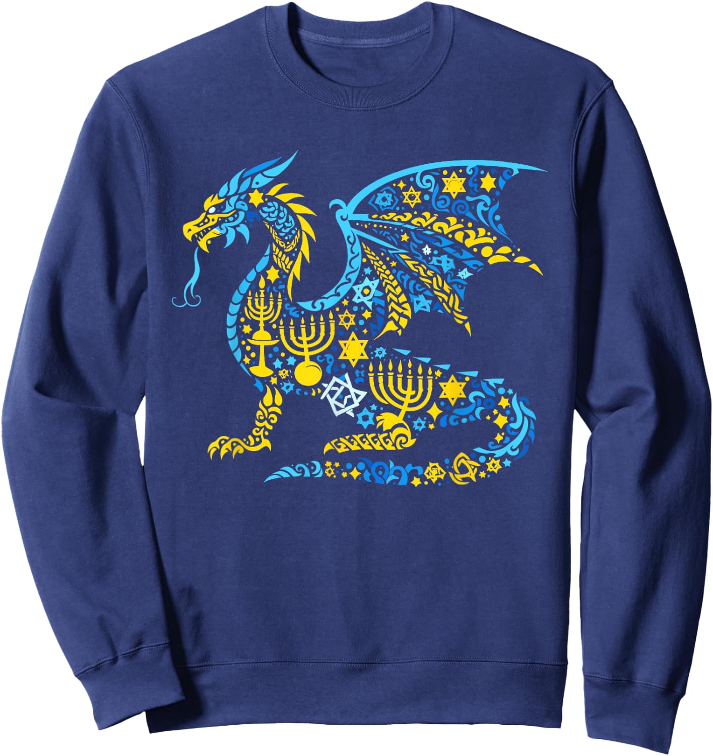 Dragon Menorah Dreidel Jewish Hanukkah Kids Sweatshirt - Sweatshirt | Navy