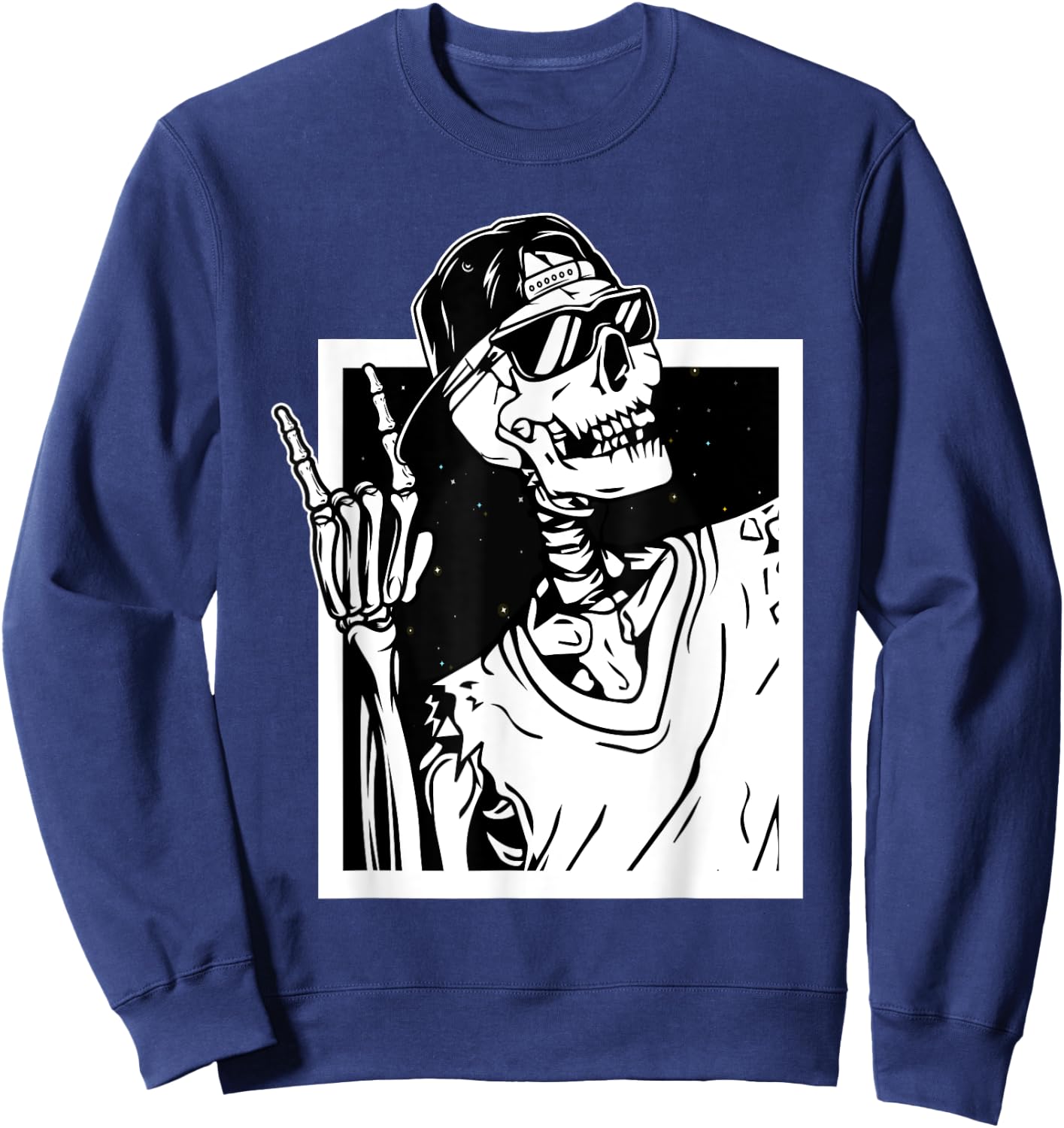 Rock Skeleton Hand Halloween Costume Funny Rocker Music Sweatshirt - Sweatshirt | Navy