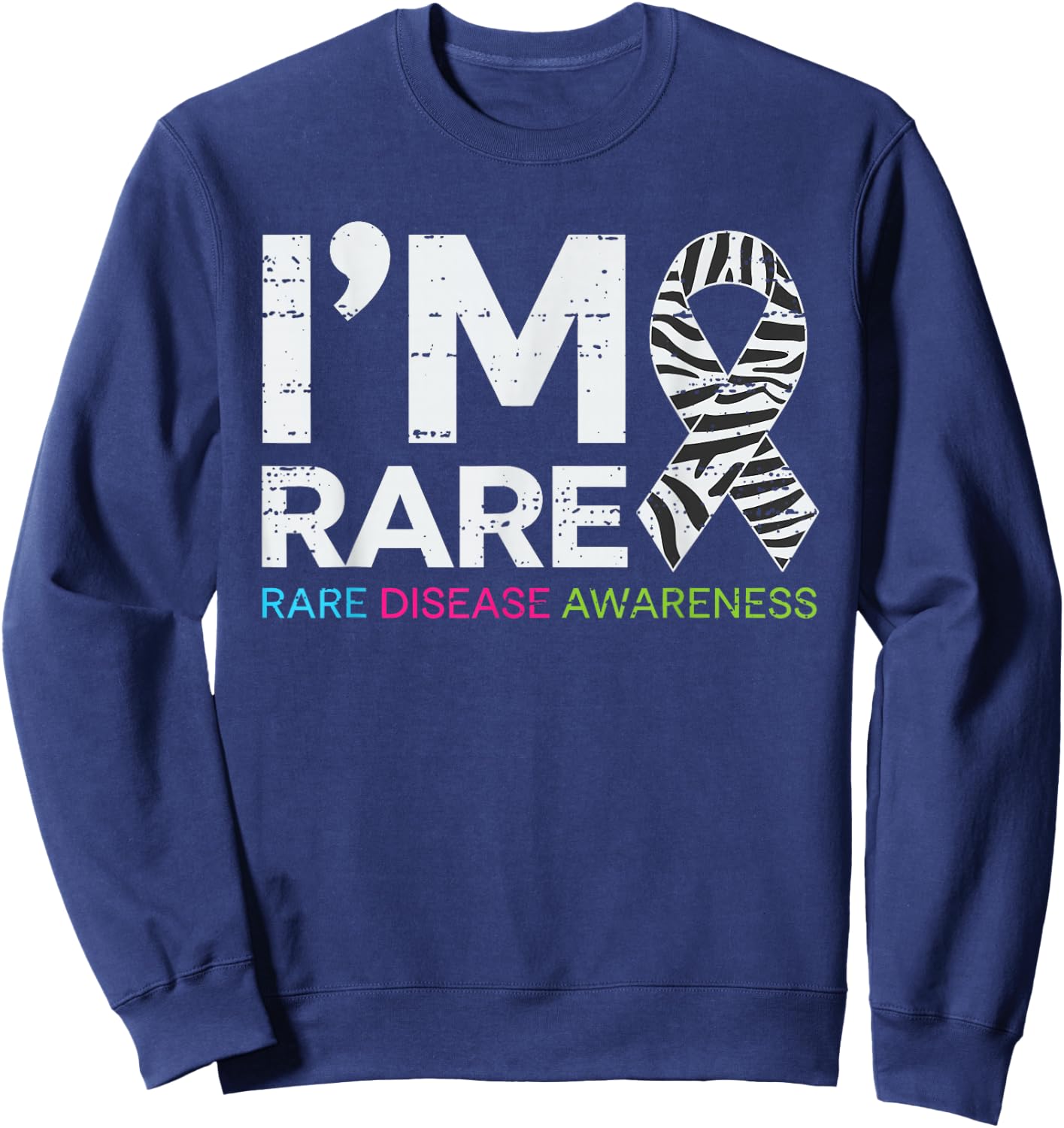 I'm Rare Disease Warrior Zabra Ribbon Rare Disease Awareness Sweatshirt - Sweatshirt | Navy