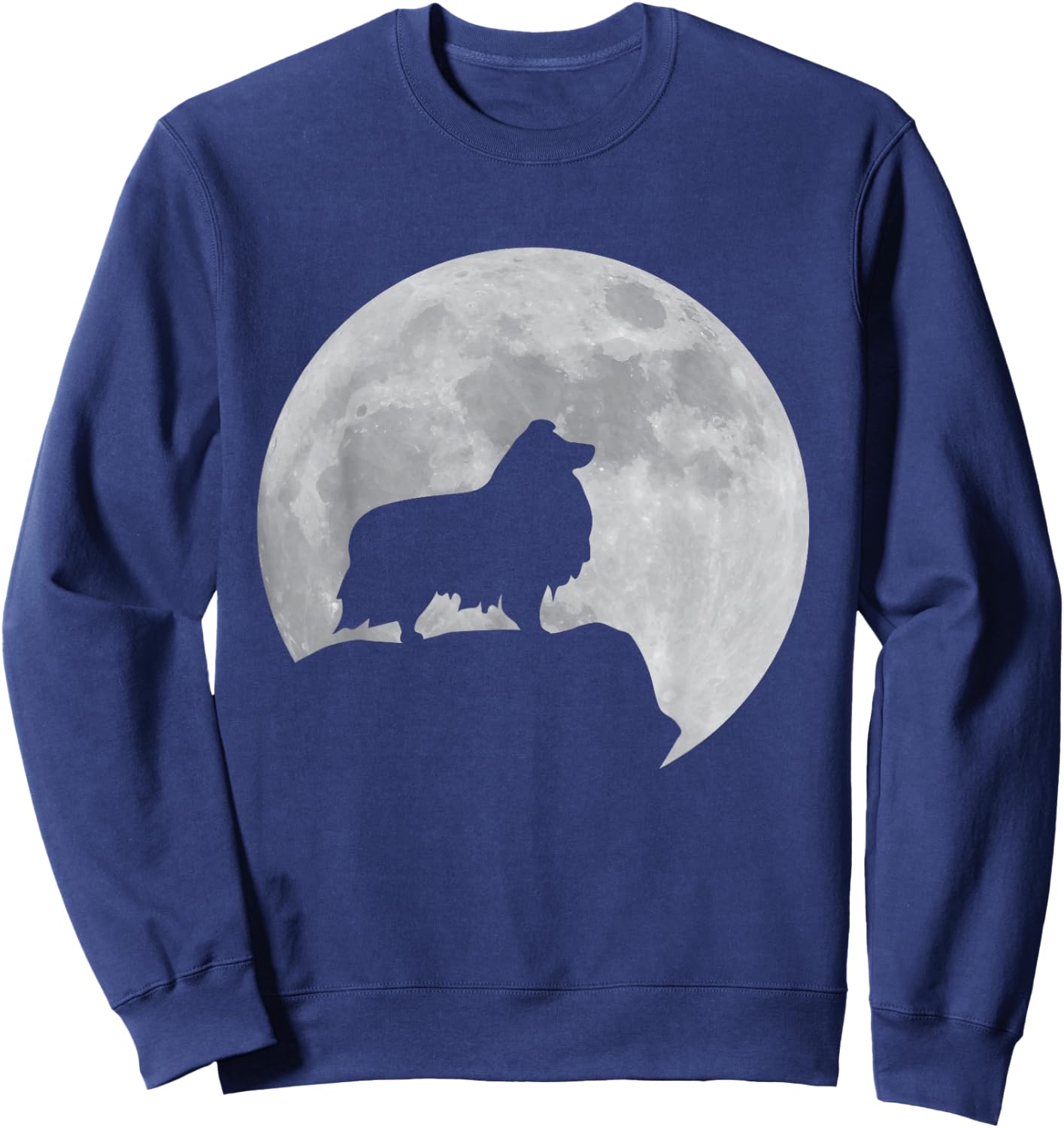 Moon And Dog Silhouette - Sheltie Shetland Sheepdog Sweatshirt - Sweatshirt | Navy