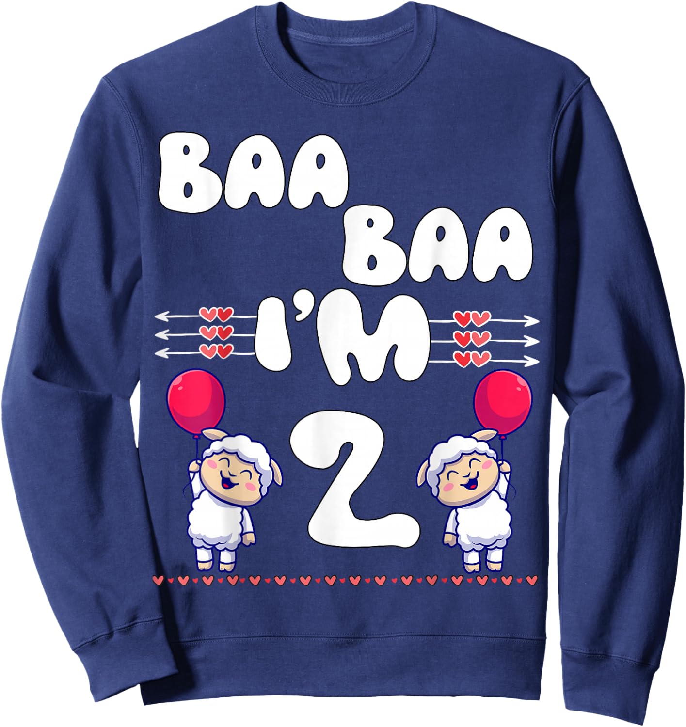 Baa Baa I'm 2 Farm Sheep Theme Party Two Year Birthday Sweatshirt - Sweatshirt | Navy