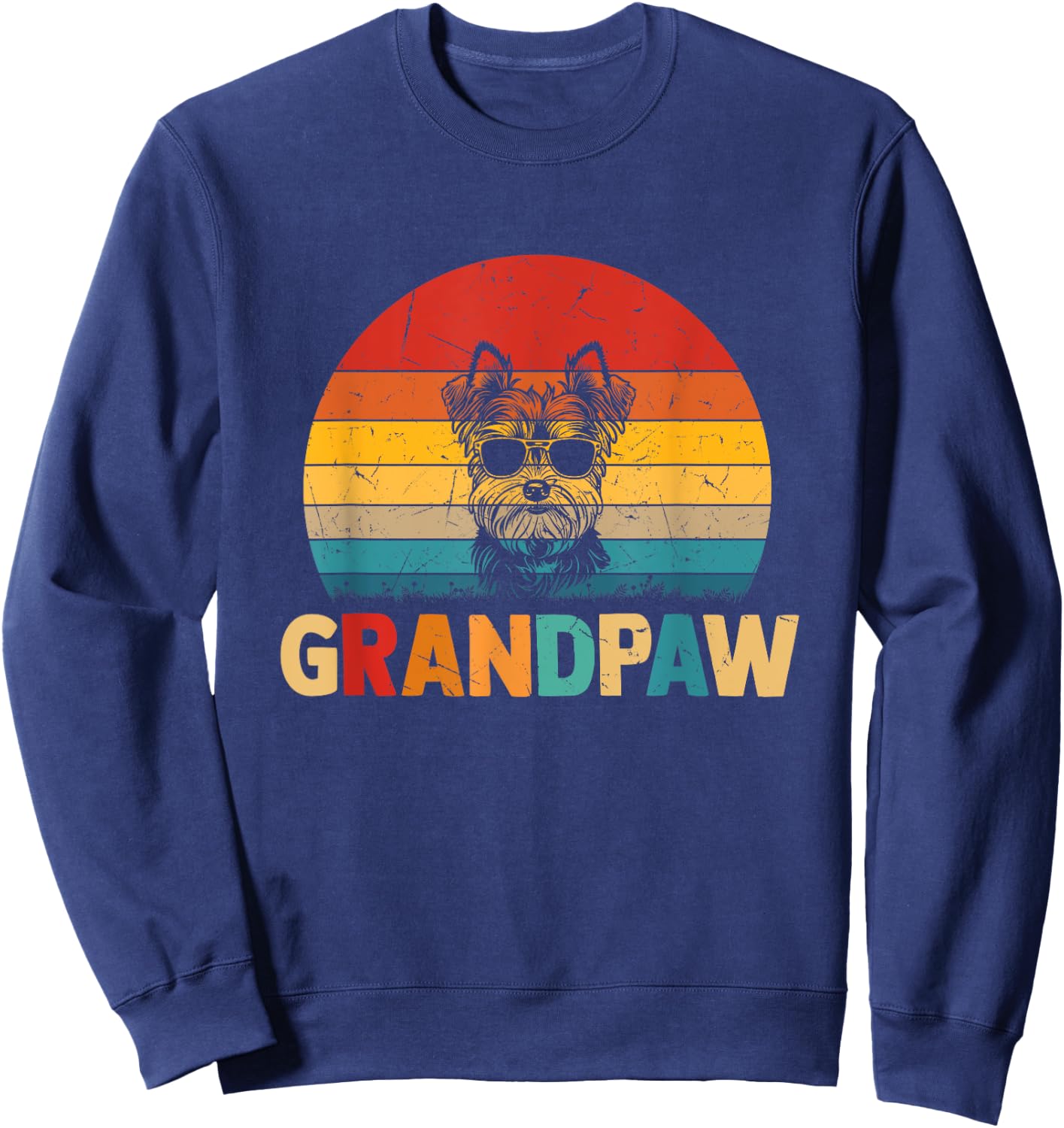 Funny Grandpaw Retro Vintage Biewer Terrier Grandpa Fathers Sweatshirt - Sweatshirt | Navy