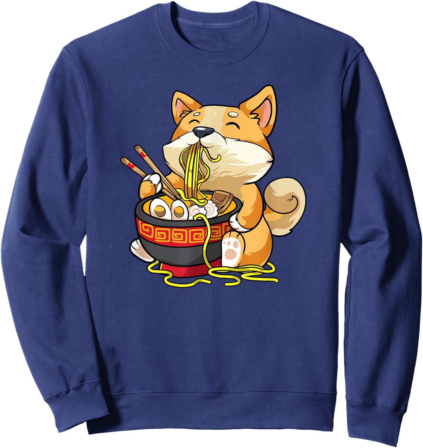 Corgi-Dog Eating Bowl of Ramen Pho Noodle Soup Japan Kawaii Sweatshirt - Sweatshirt | Navy