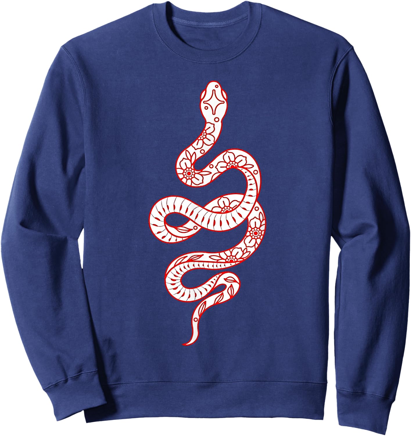 Red Snake Serpent x Flowers Minimal Sweatshirt - Sweatshirt | Navy