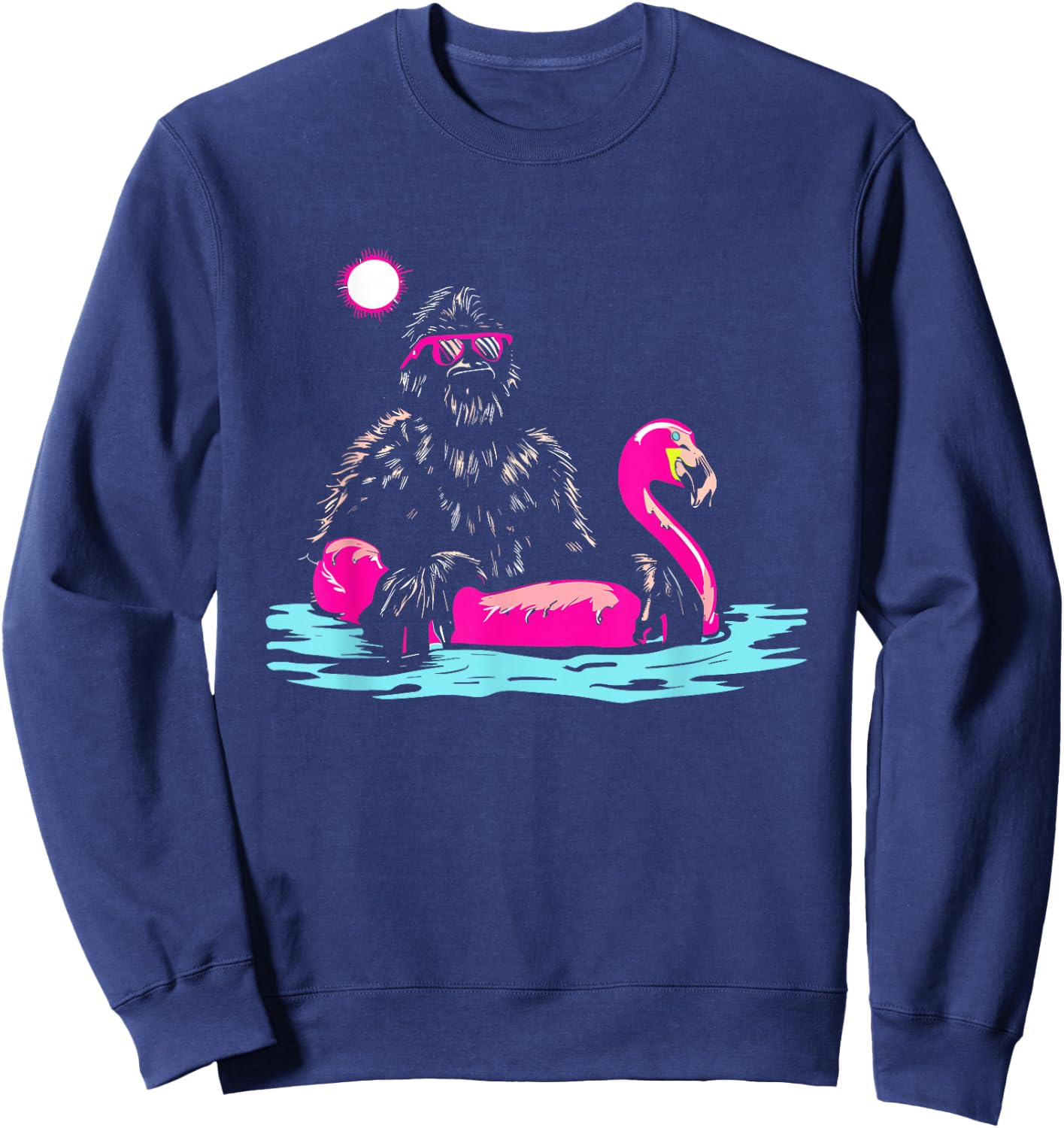 Bigfoot Pool Party Flamingo - Funny Sasquatch Pink Float Sweatshirt - Sweatshirt | Navy