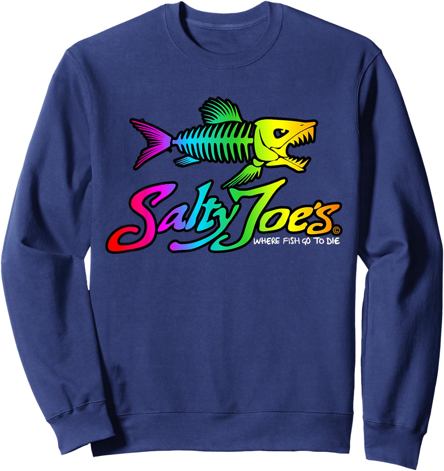 Salty Joe's Skeleton Fish Logo Surf Shop Graphic Sweatshirt - Sweatshirt | Navy