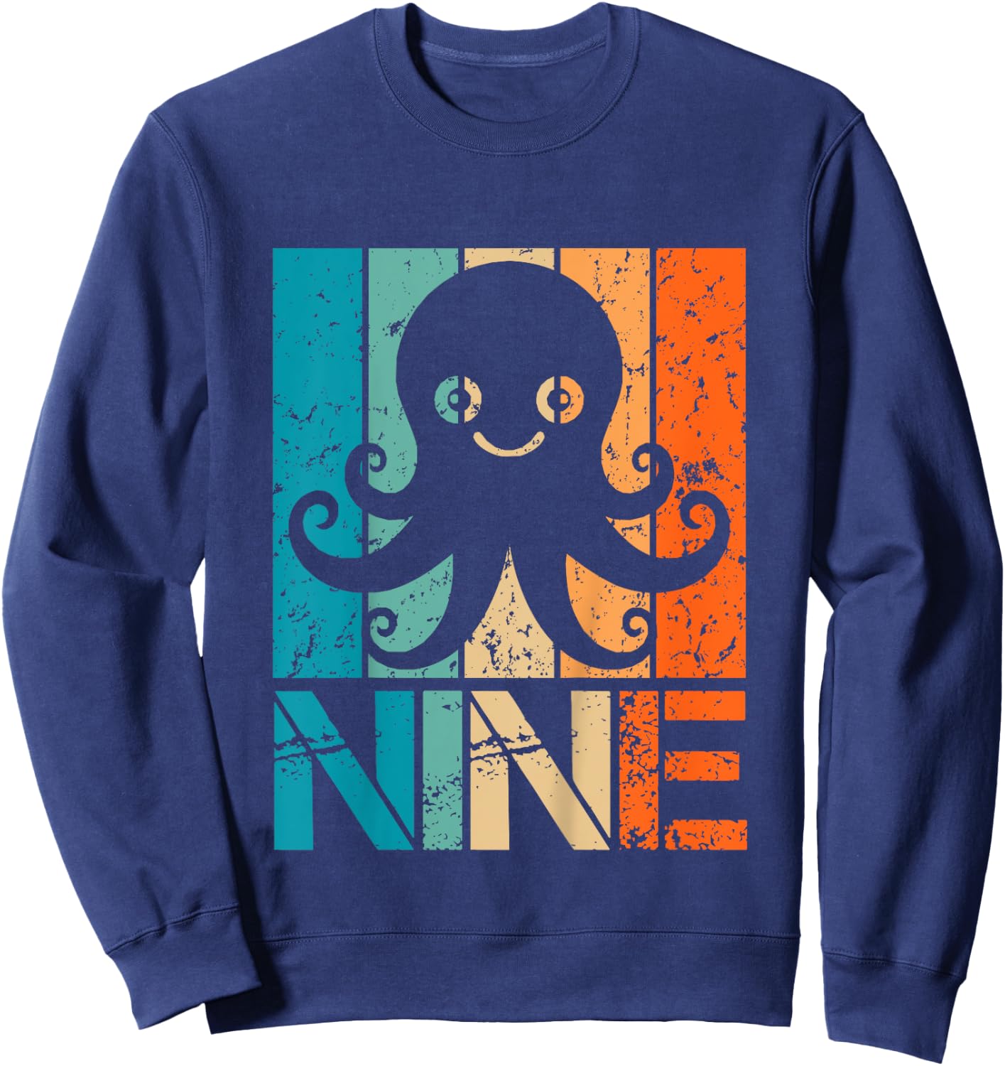 Kids Funny 9th Octopus Birthday 9 Year Old Birthday Octopus Sweatshirt - Sweatshirt | Navy